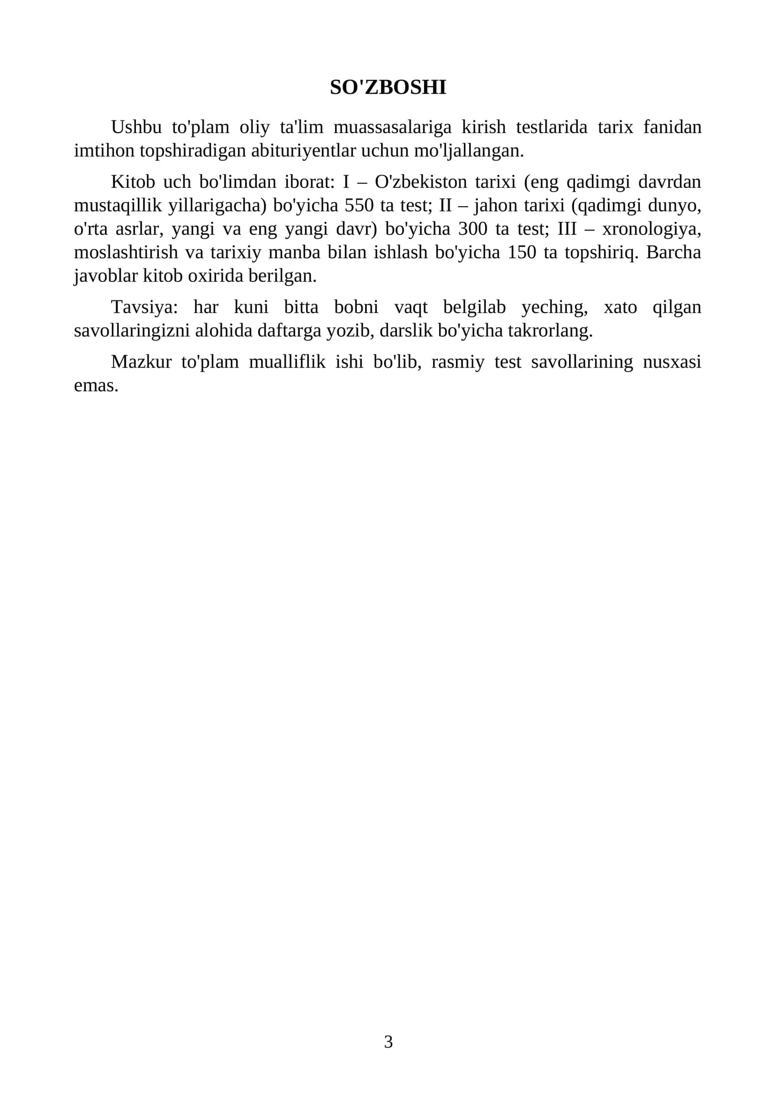 Tarix DTM 2026-2027 testlari. 1000 ta saralangan yangi testlar 3
