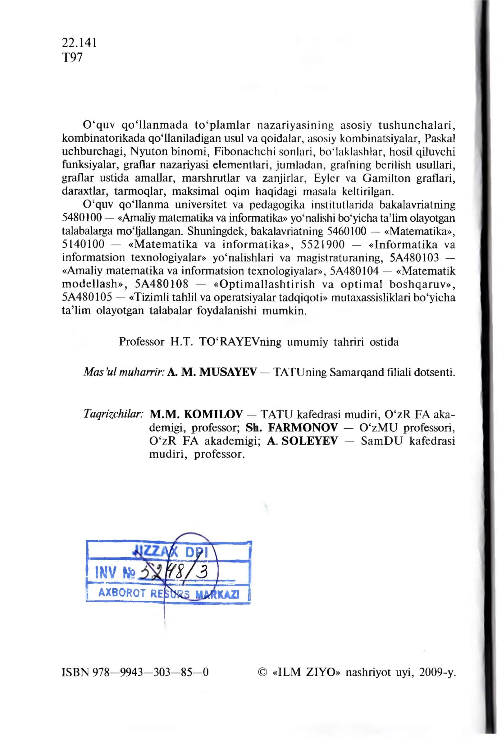 Kombinatorika va graflar nazariyasi 3