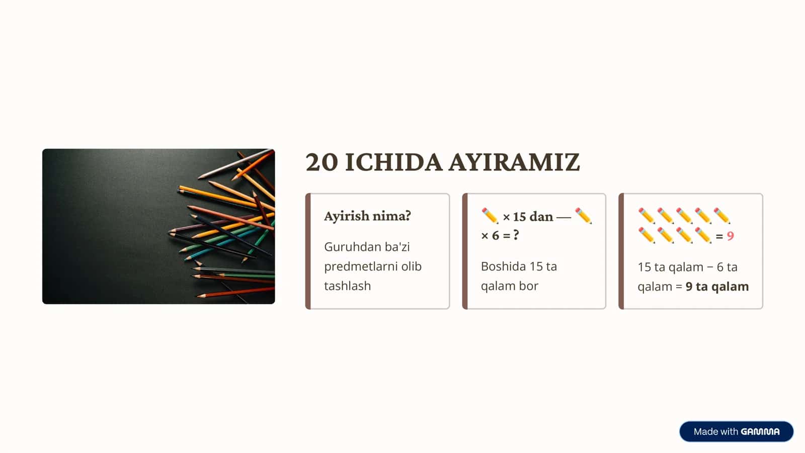 1-sinf matematika 20 ICHIDA QO'SHISH VA AYIRISH 3