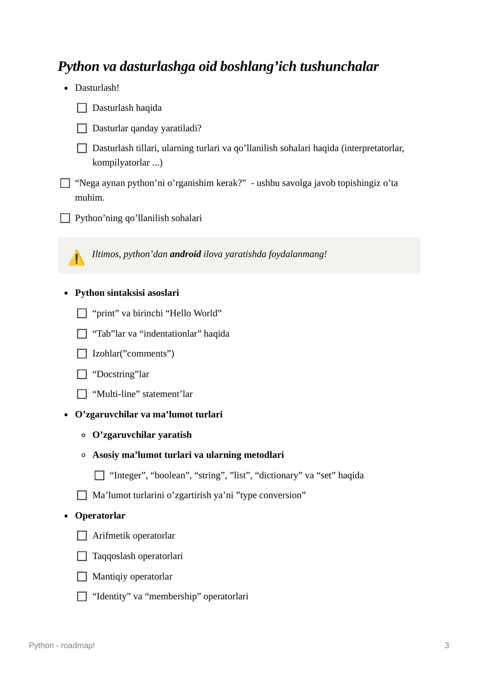 Python - roadmap! 3