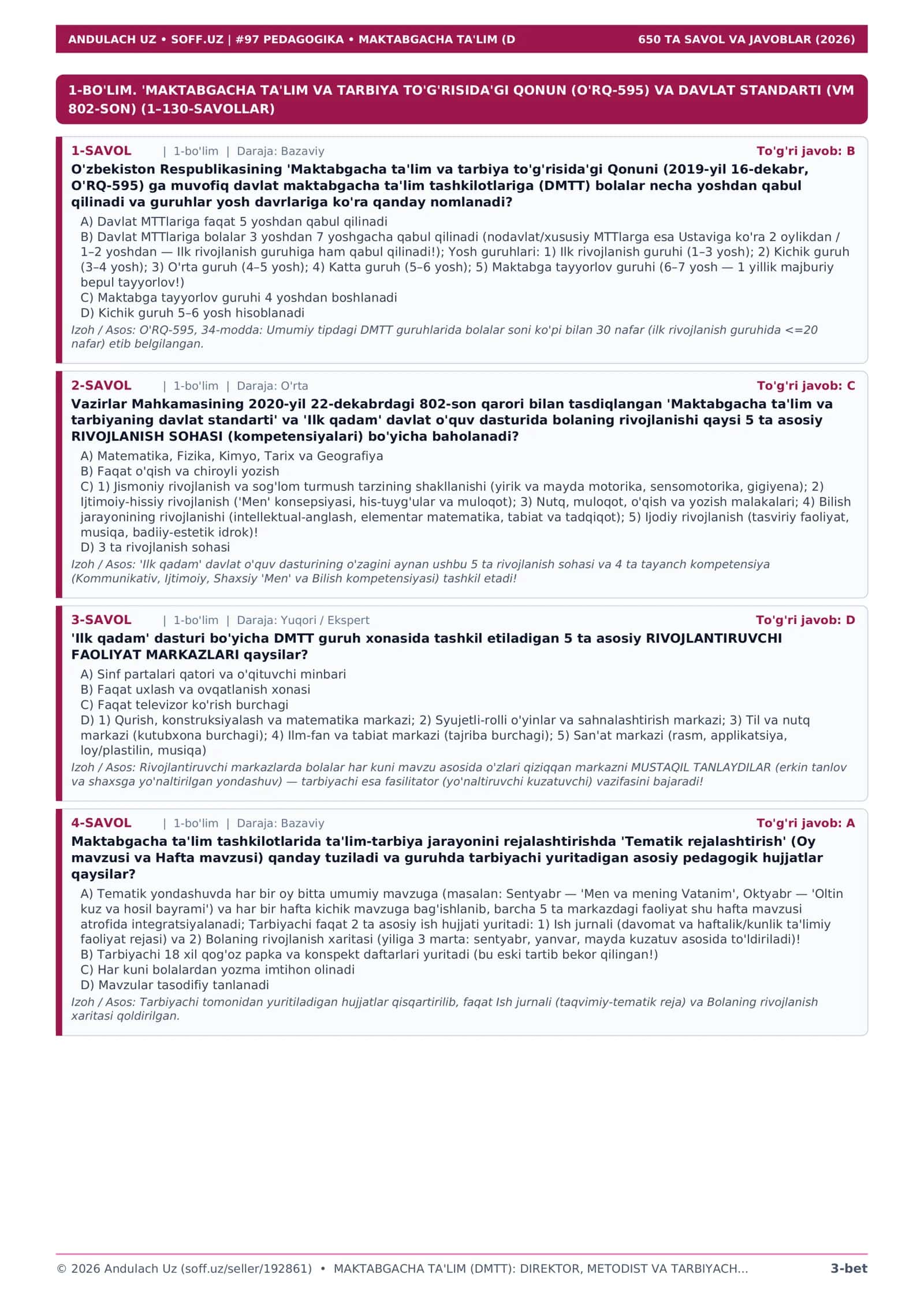 MAKTABGACHA TA'LIM (DMTT): DIREKTOR, METODIST VA TARBIYACHILAR ATTESTATSIYASI ('ILK QADAM') 3