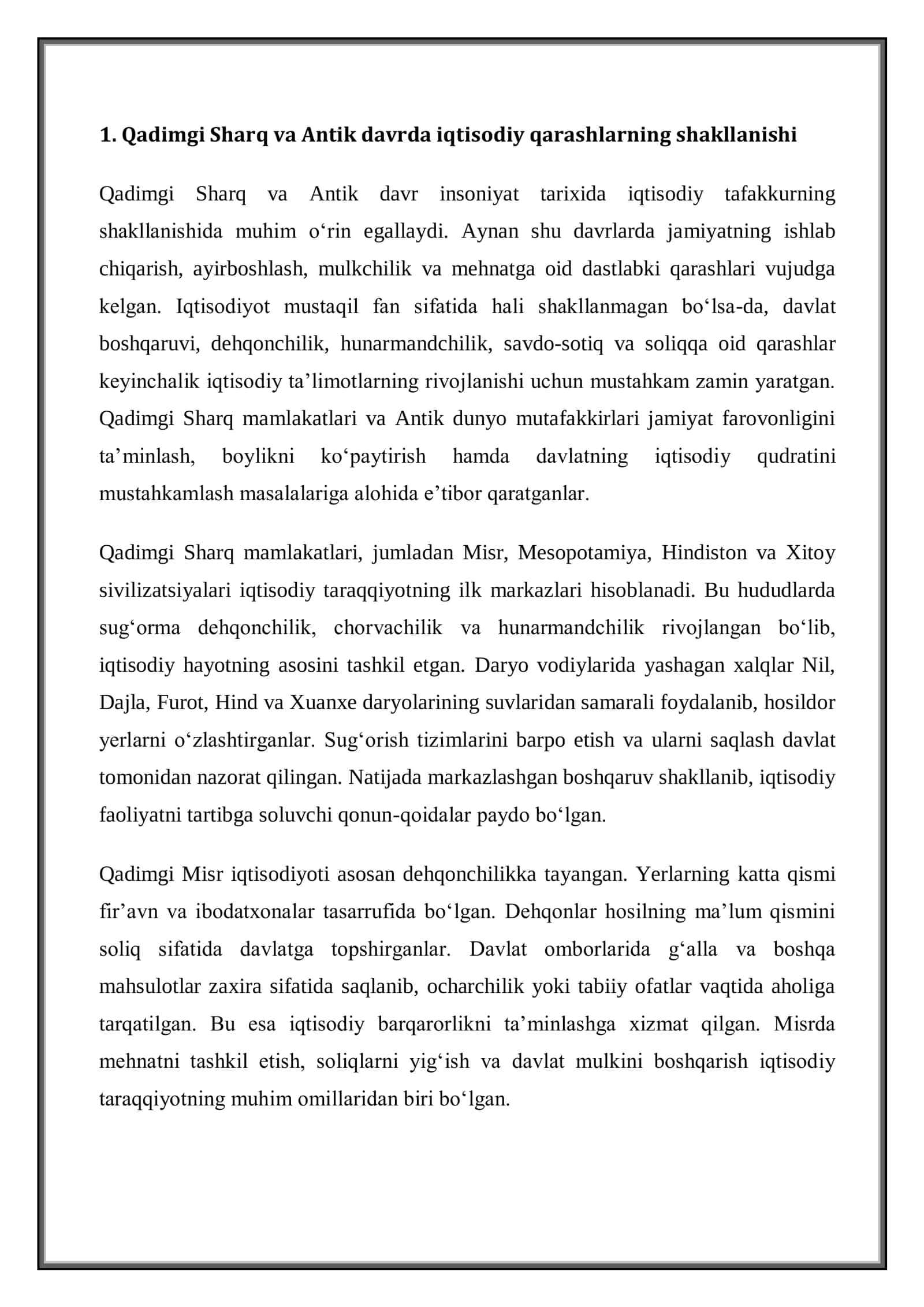 Qadimgi va o‘rta asrlarda iqtisodiy ta'limotlarning rivojlanishi. 3
