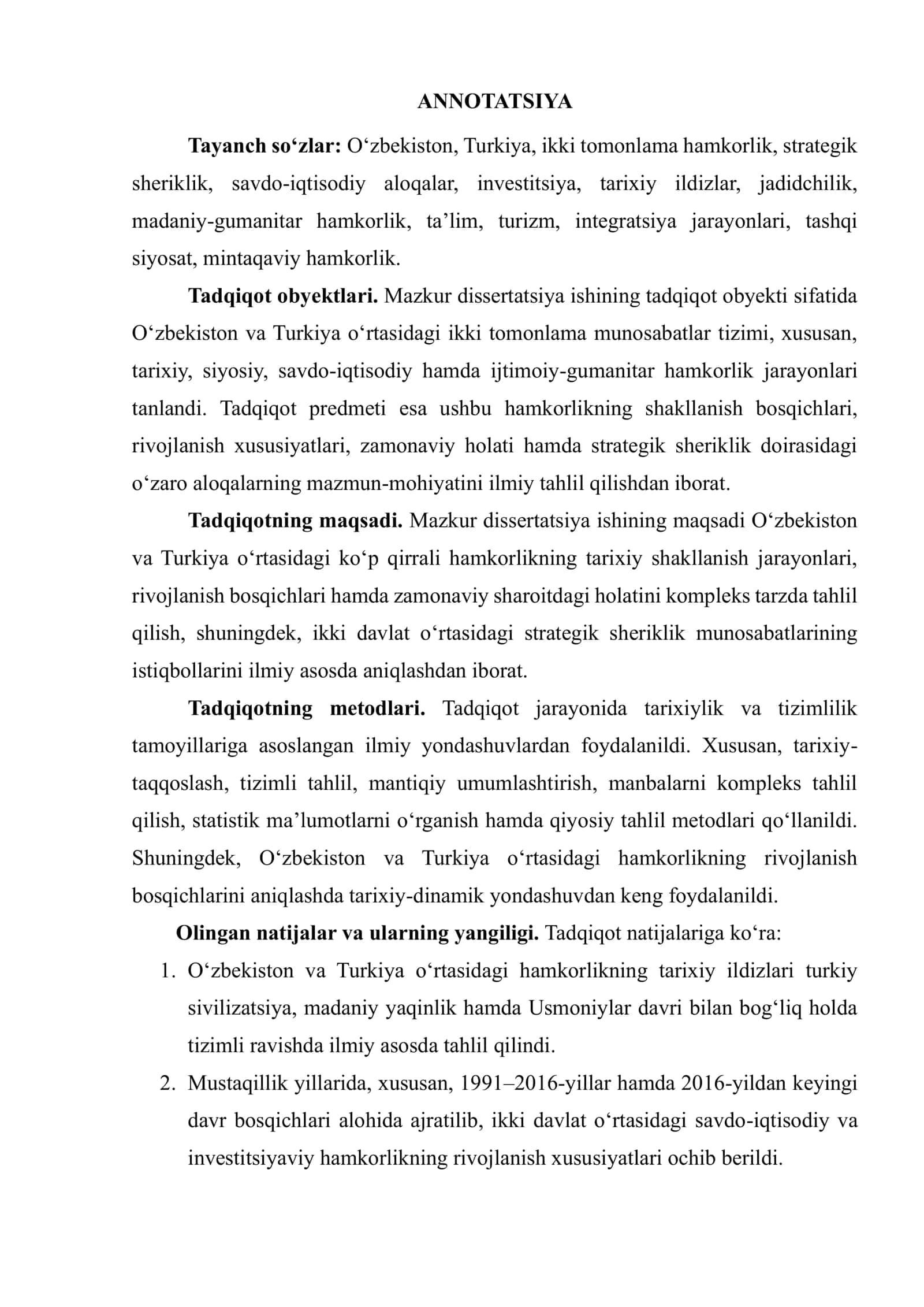 O‘ZBEKISTON VA TURKIYA: TARAQQIYOT YO‘LIDA HAMKORLIK MASALALARI 3