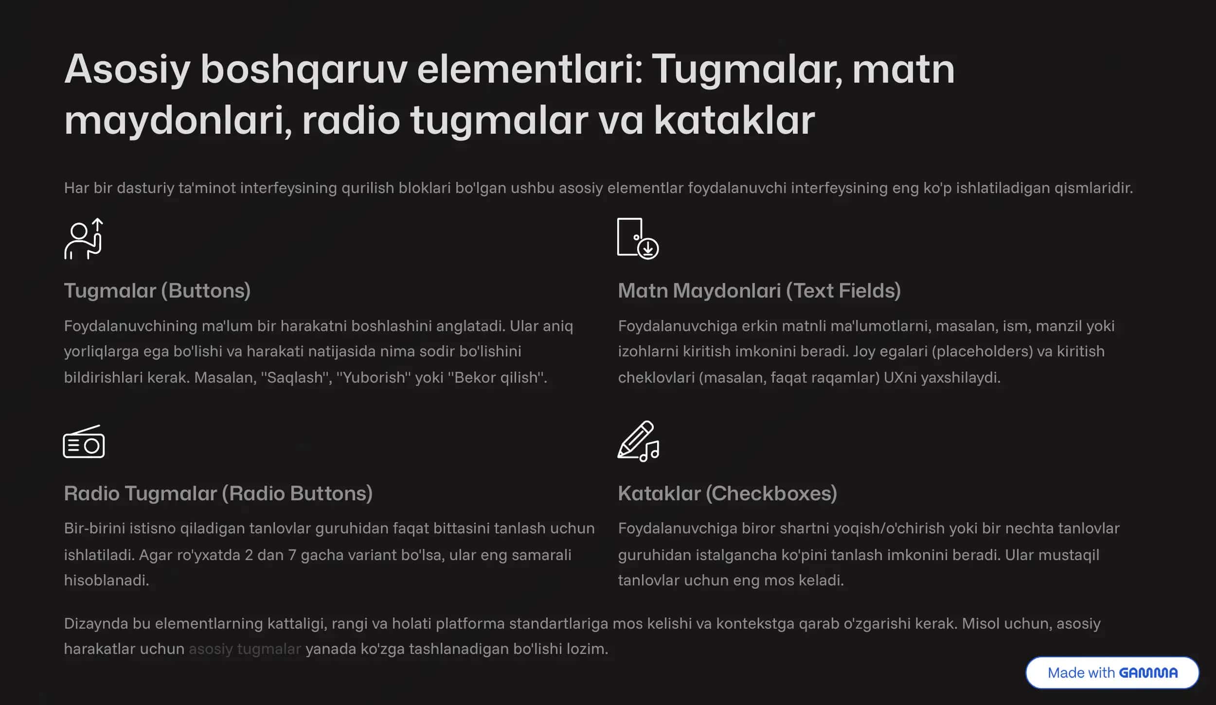 Foydalanuvchi interfeysi dizaynidagi boshqaruv elementlari 3