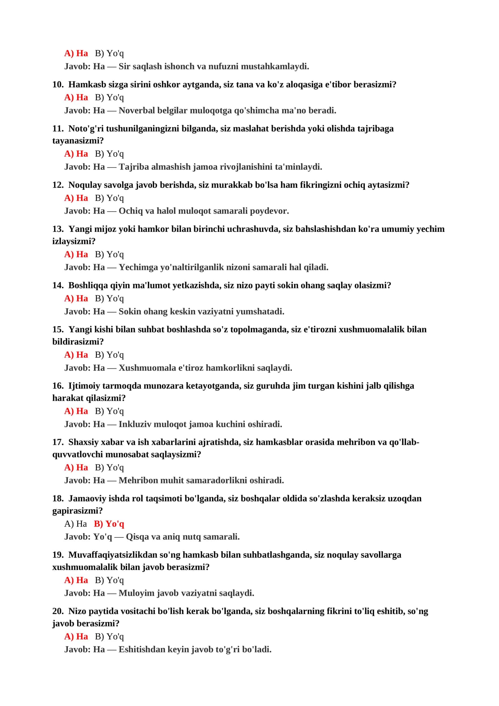 ATROFDAGILAR BILAN HAMKORLIK QILISH QOBILIYATI TESTI 3