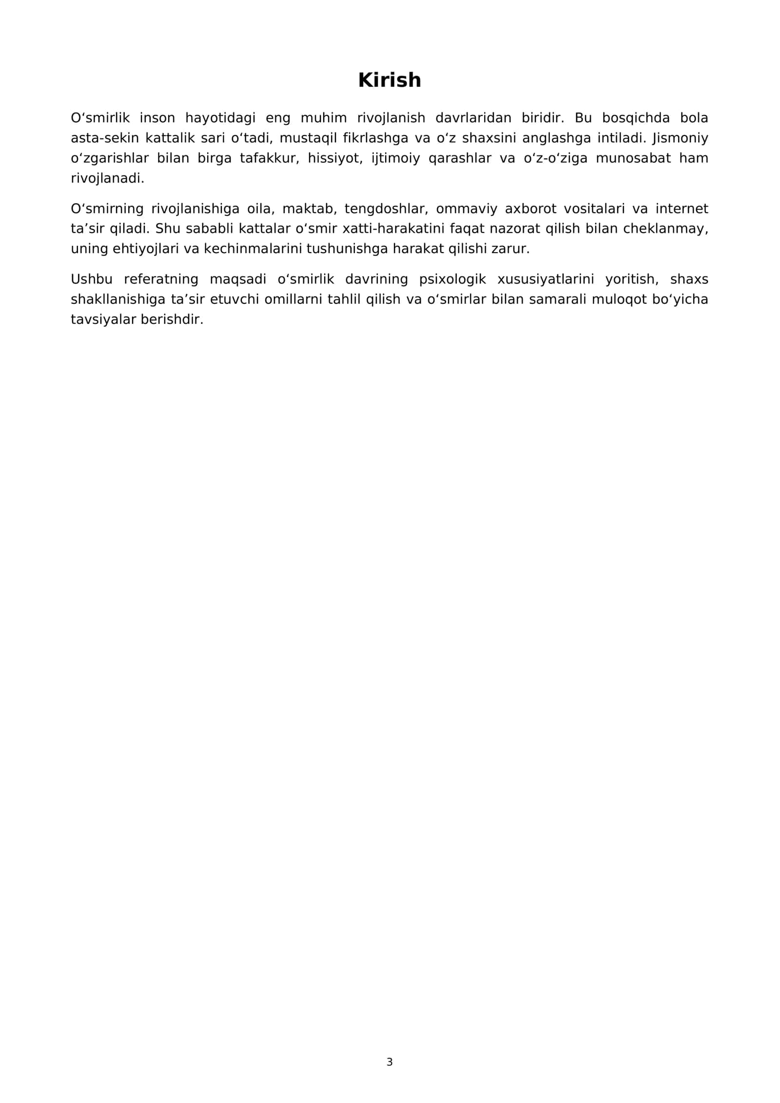 REFERAT
MAVZU
O‘SMIRLAR PSIXOLOGIYASI 3