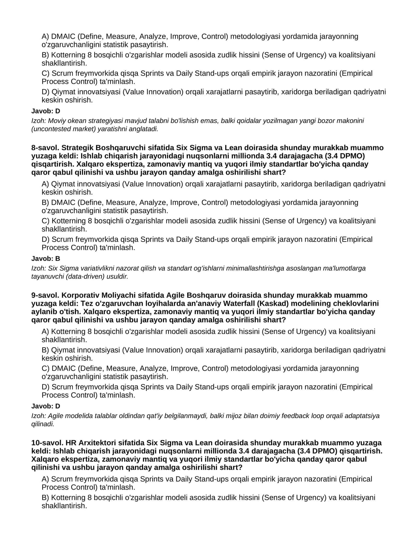 BIZNES VA MENEJMENT (MBA) - 3-QISM (O'TA QIYIN) 3