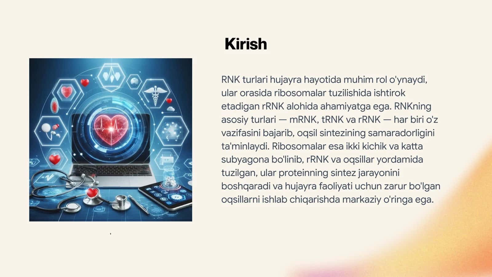 RNK turlari. Ribosomalar tuzilishi. 3
