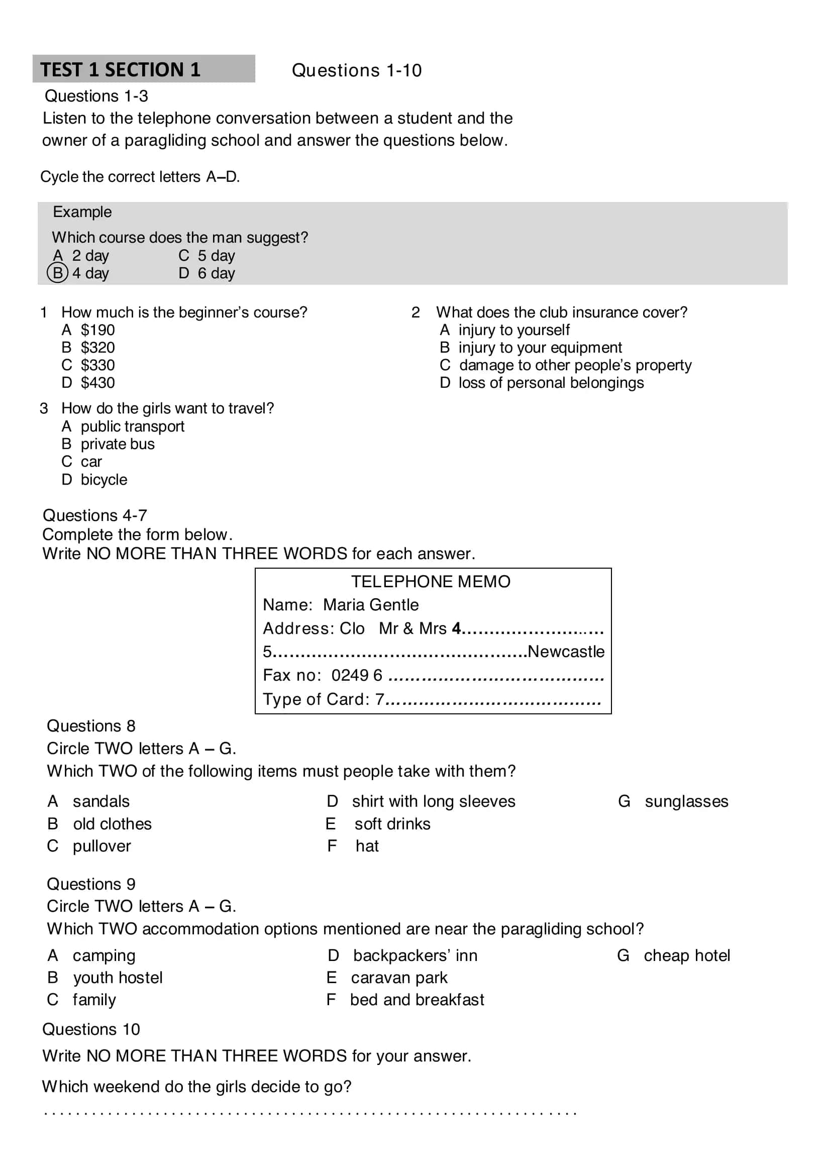 IELTS listening part 1 question 3