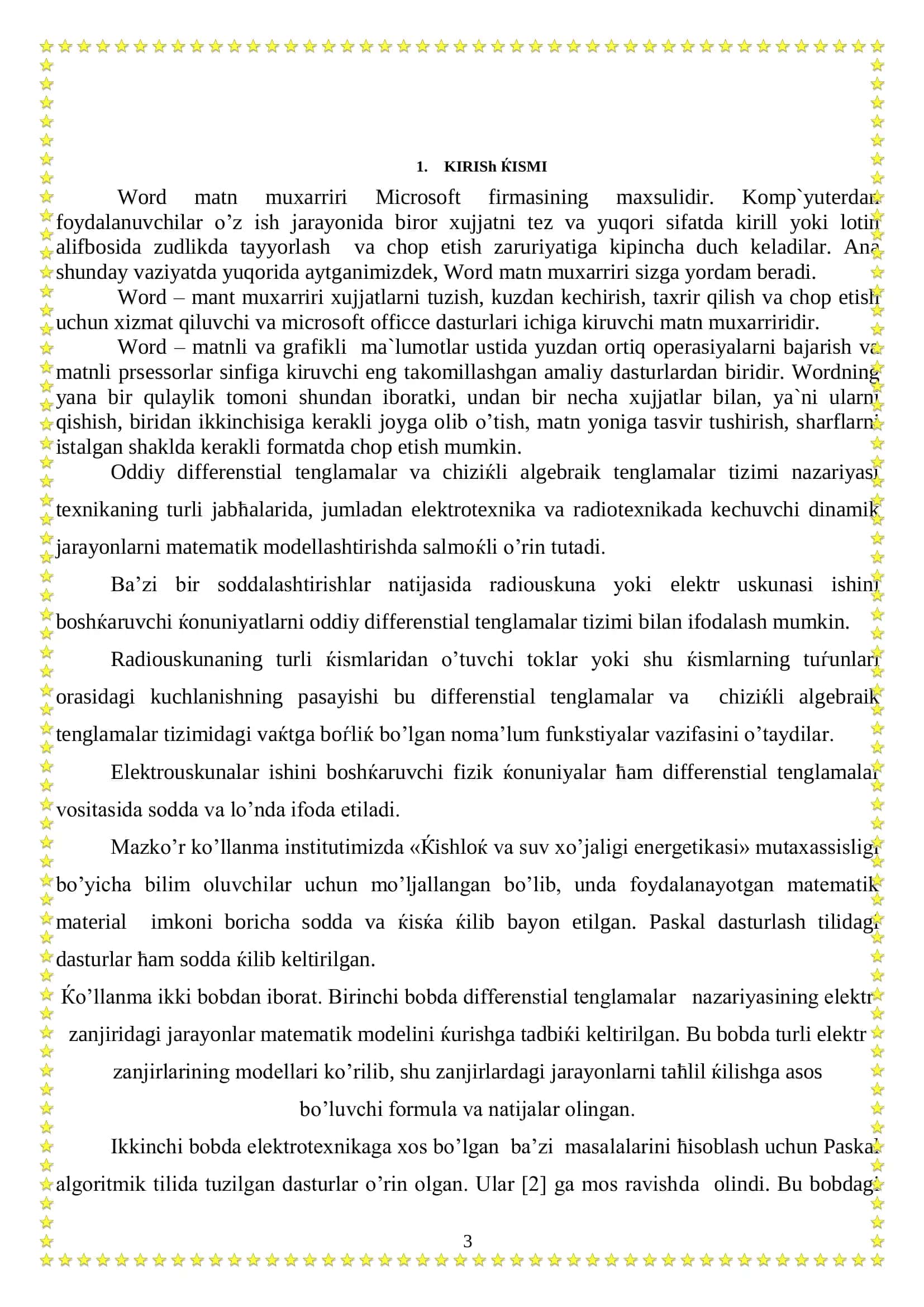 WORD matn muharrida ob'ektla bilan ishlash.Suv xo'jaligi melioratsiyasining energetikasi misolida 3