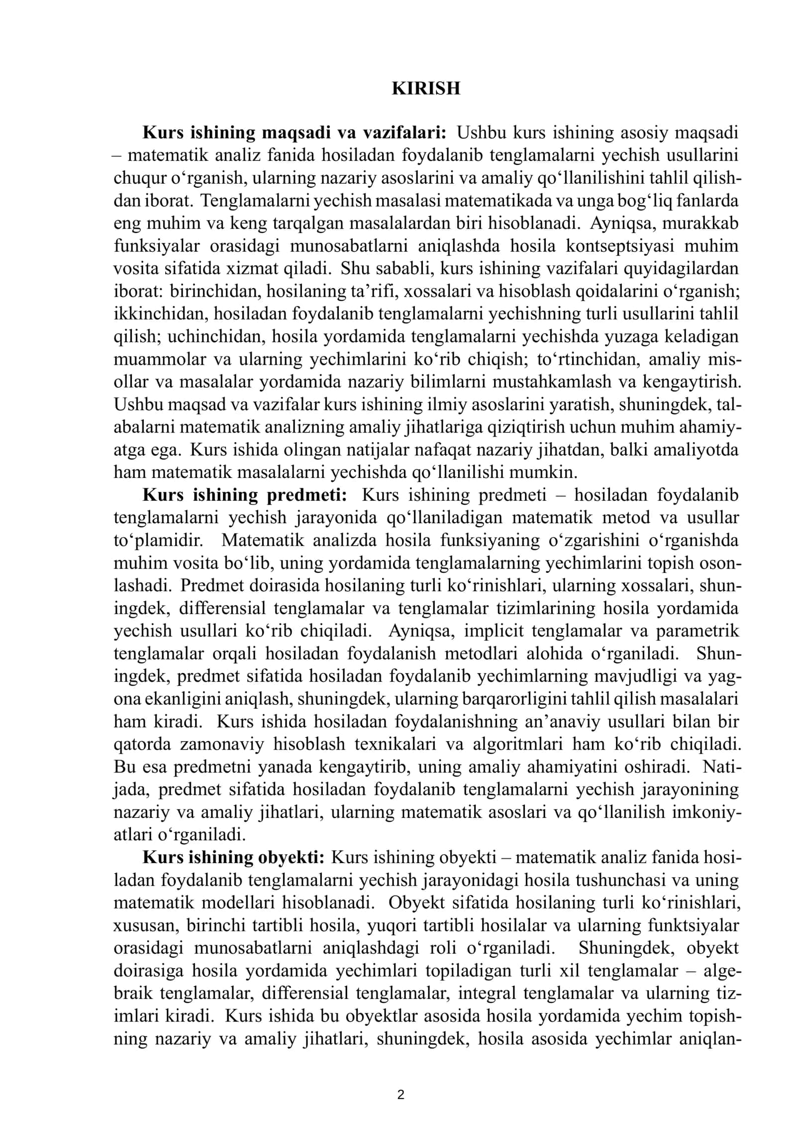 Kurs Işi: Hosiladan foydalanib tenglamalarni yechish 3