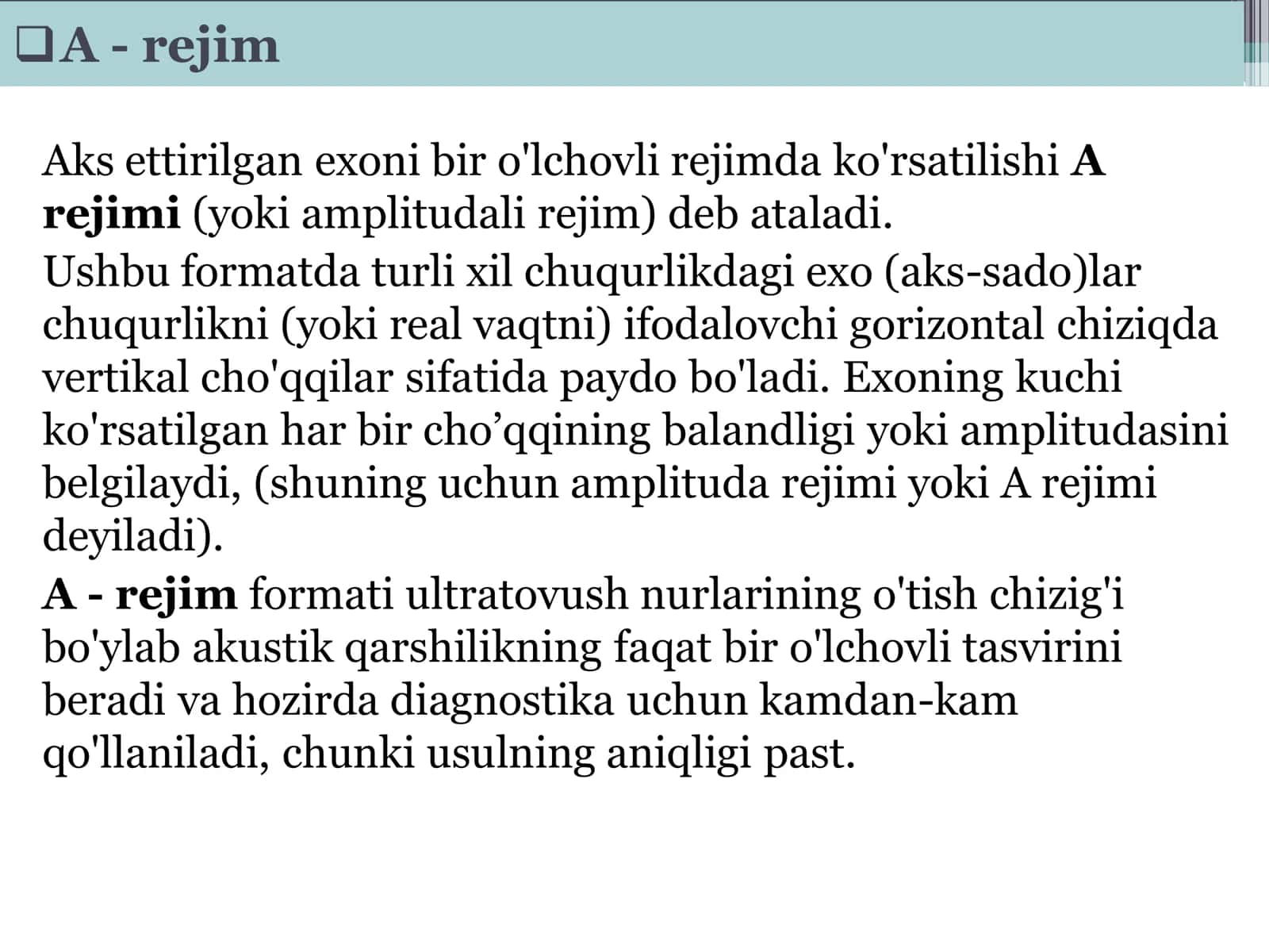 DOPPLER(Ultratovush qurilmalarining ishlash rejimlari) 3
