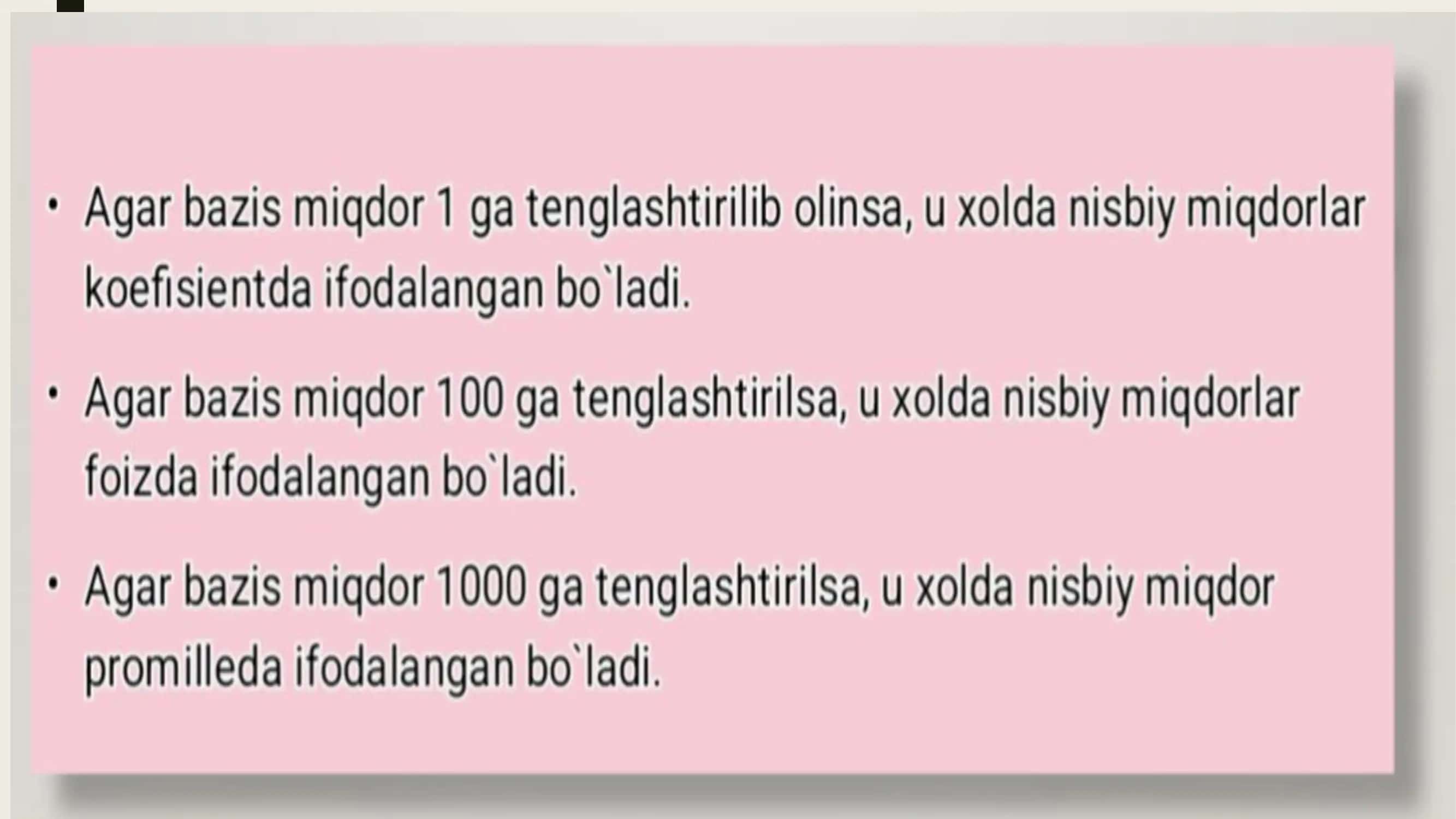 Nisbiy va o'rtacha qiymatlar 3