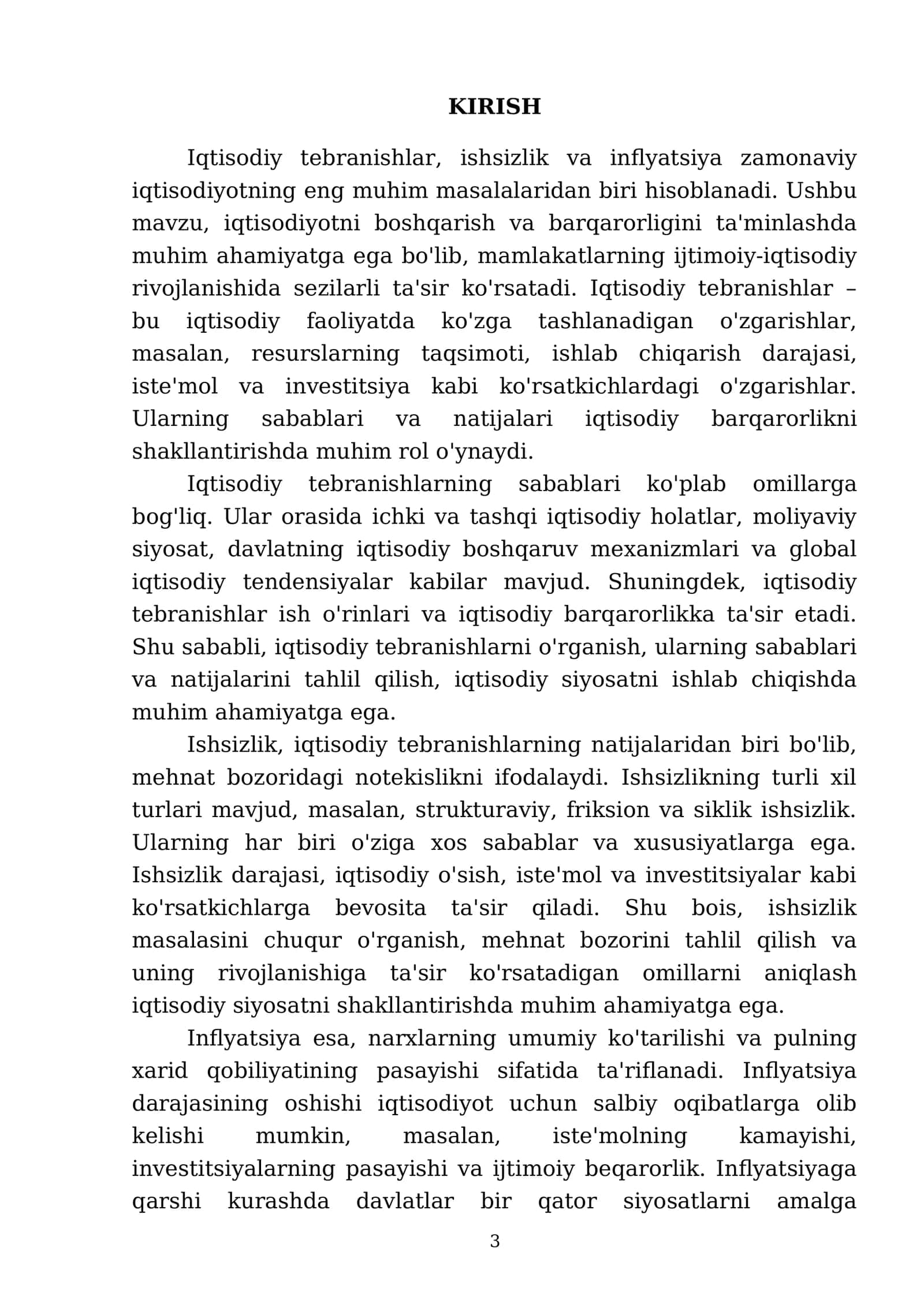 Iqtisodiy tebranishlar. Ishsizlik. Inflyatsiya va inflyatsiyaga qarshi siyosat 3
