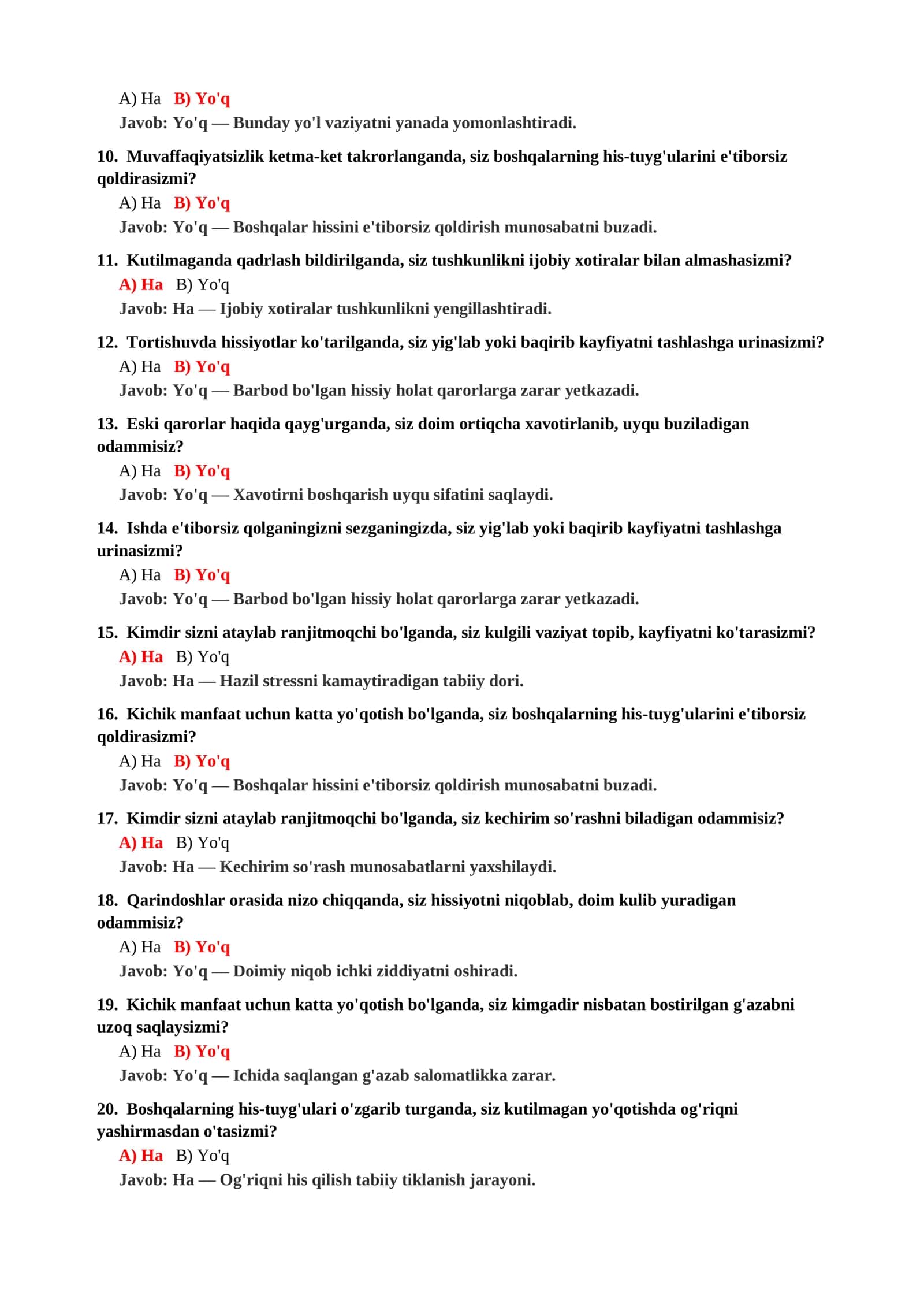 Psixologik vaziyatlarni baholash ko'nikmasi testi 3