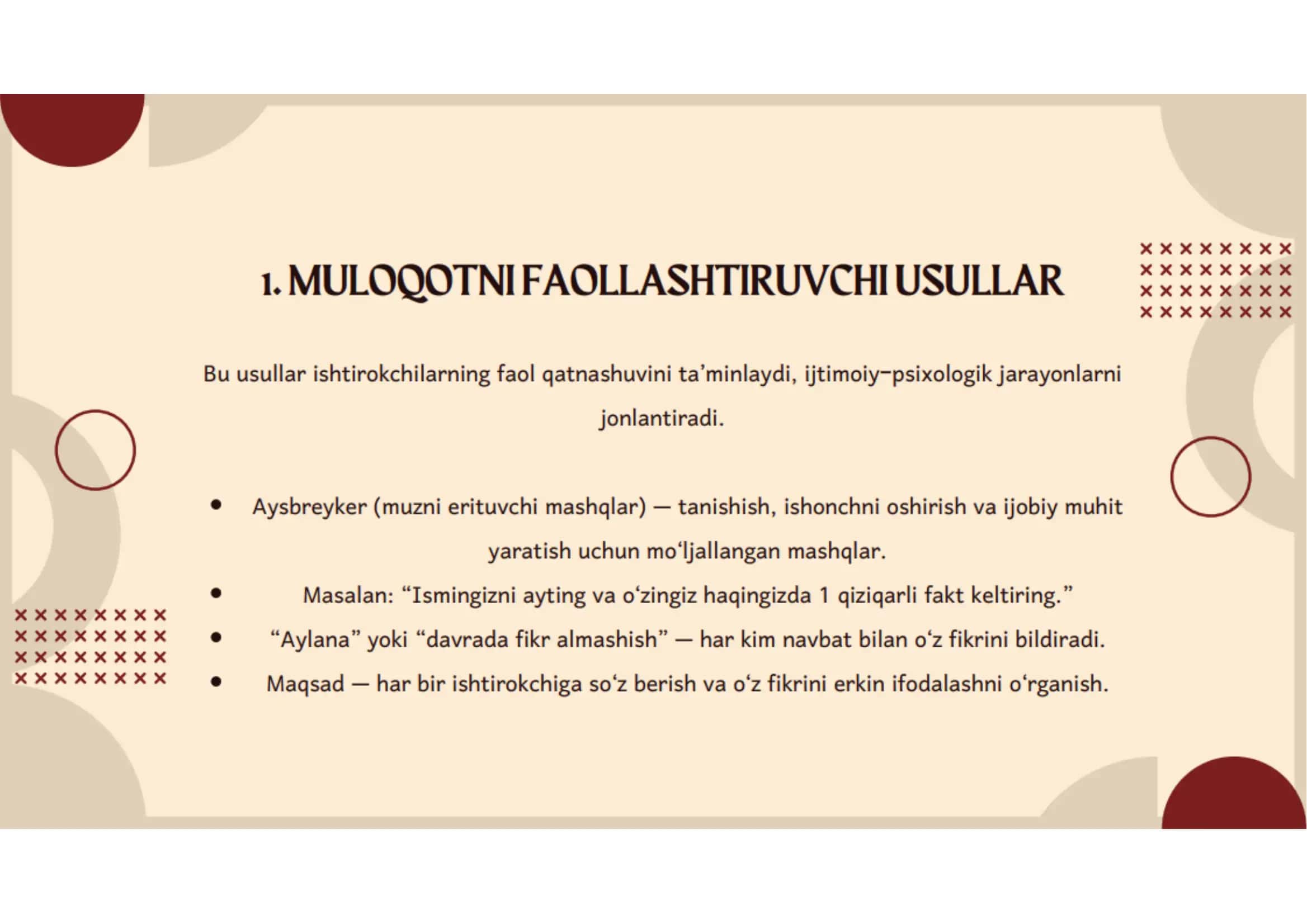 Sotsial psixologik trening asosiy usullari 3