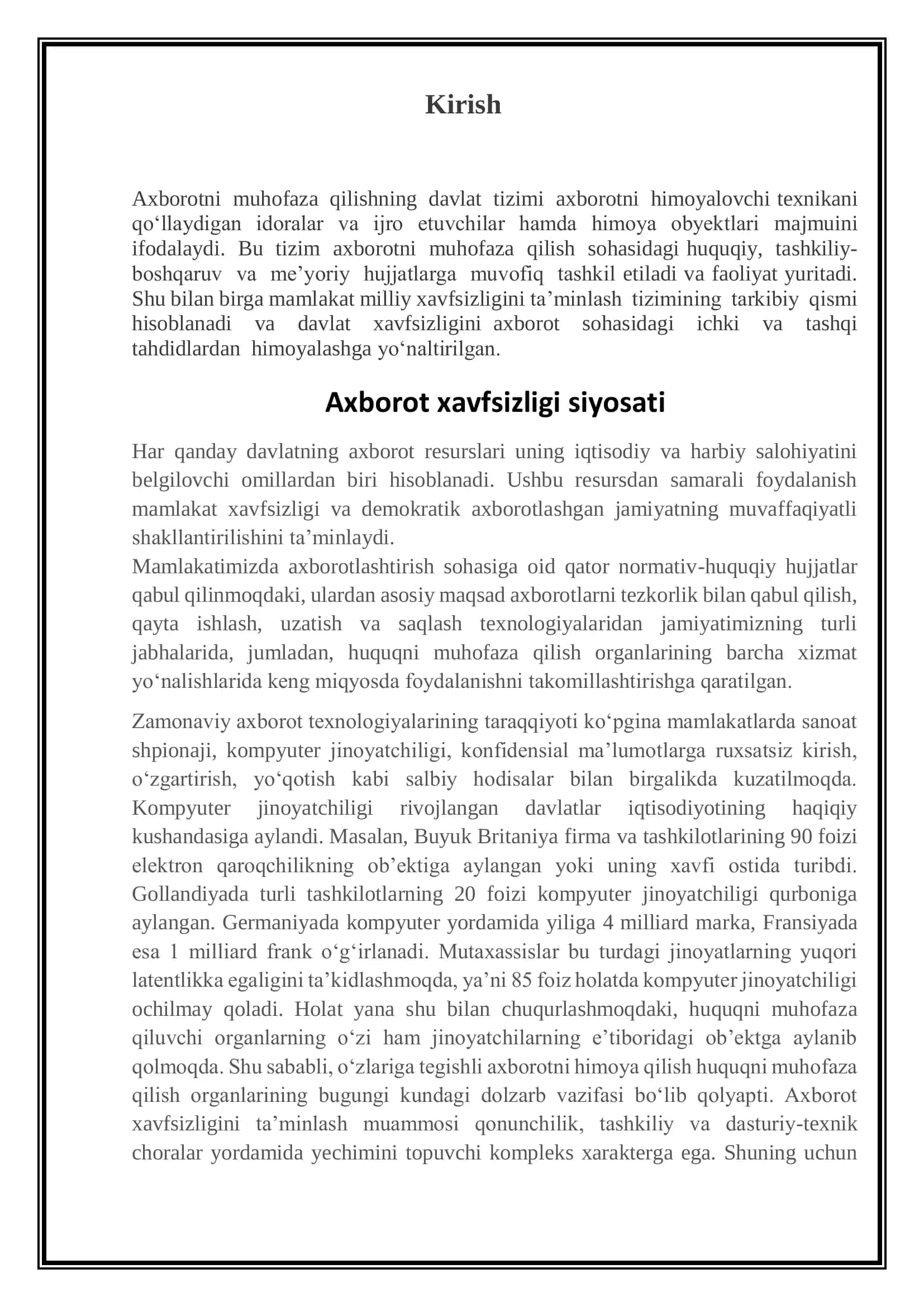 O‘ZBEKISTON RESPUBLIKASIDA AXBOROTNI MUHOFAZA QILISHNING DAVLAT TIZIMI 3