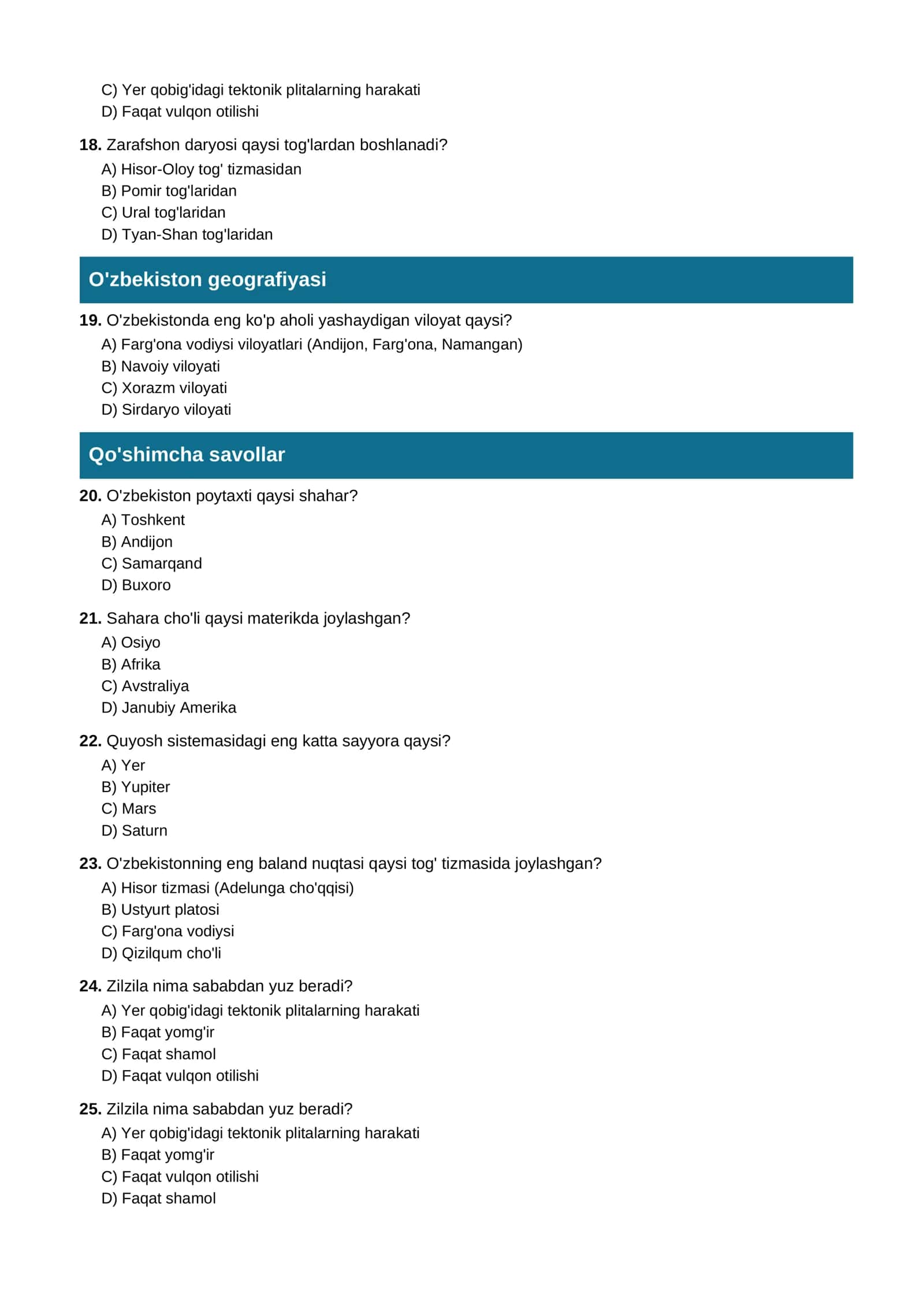 GEOGRAFIYA: 500 ta test 3