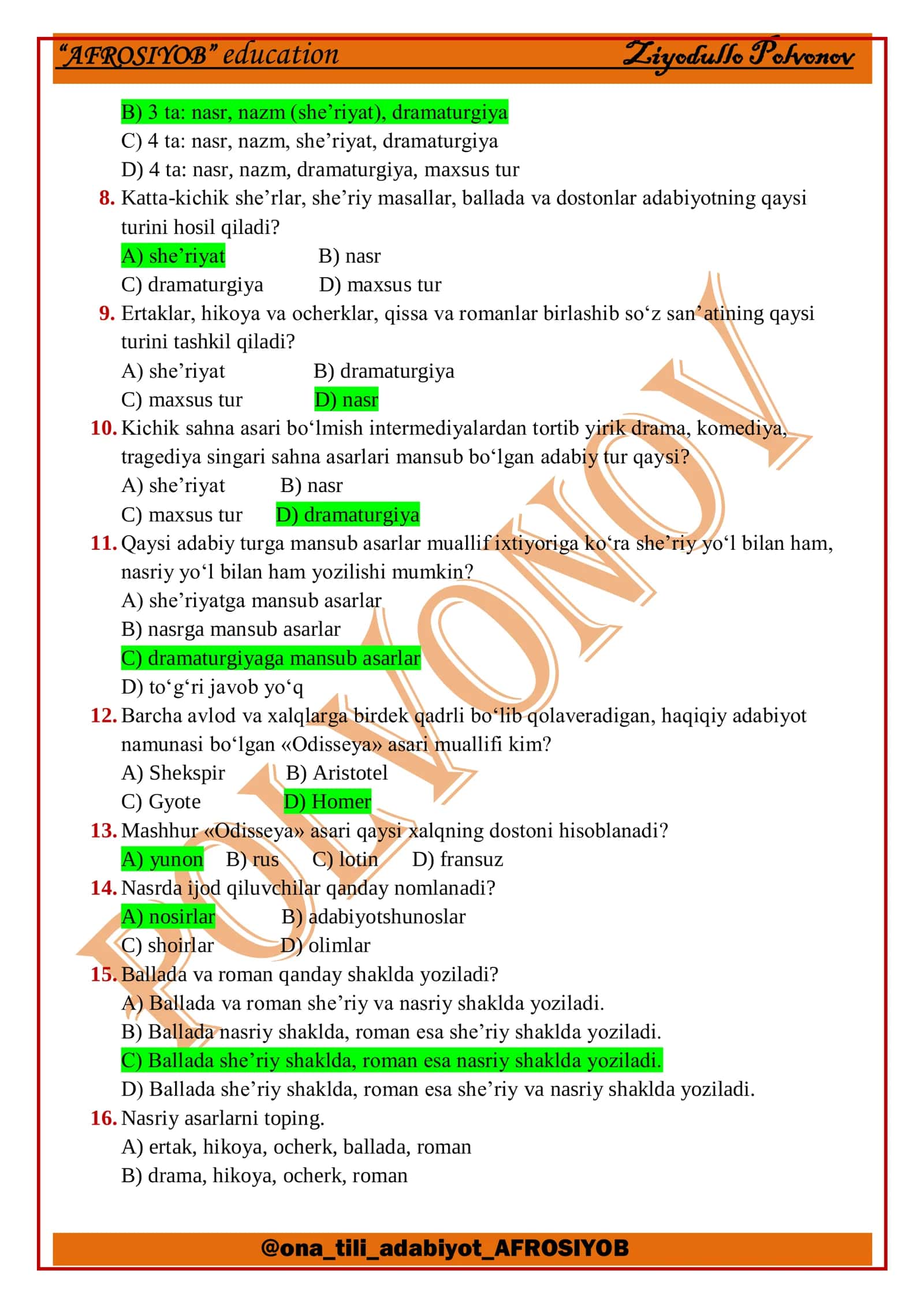 5-sinf adabiyotdan 1200 dan ortiq mukammal testlar to’plami 3
