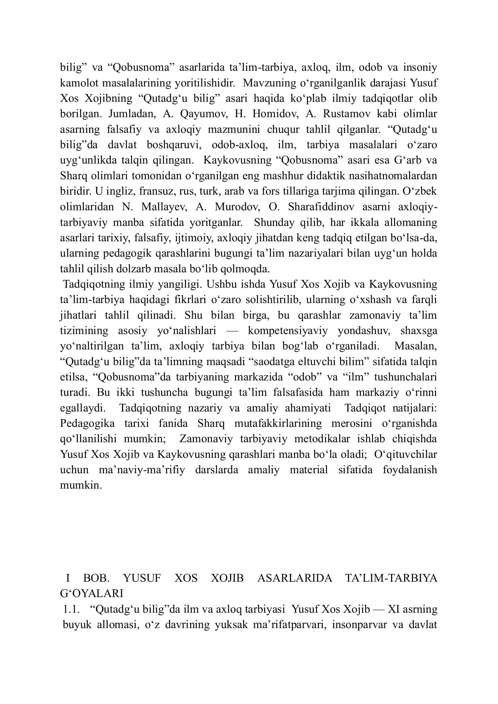 Kurs ishi .Yusuf Xos Hojib va Kavkovus asarlarida taʼlim tarbiya masalalari 3