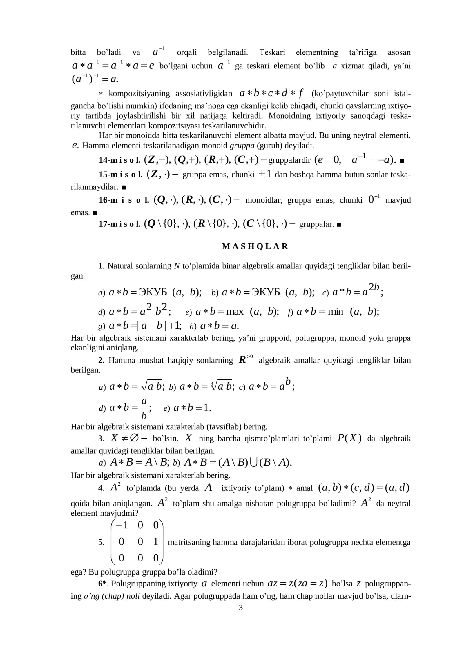 Algebraik amallar 3