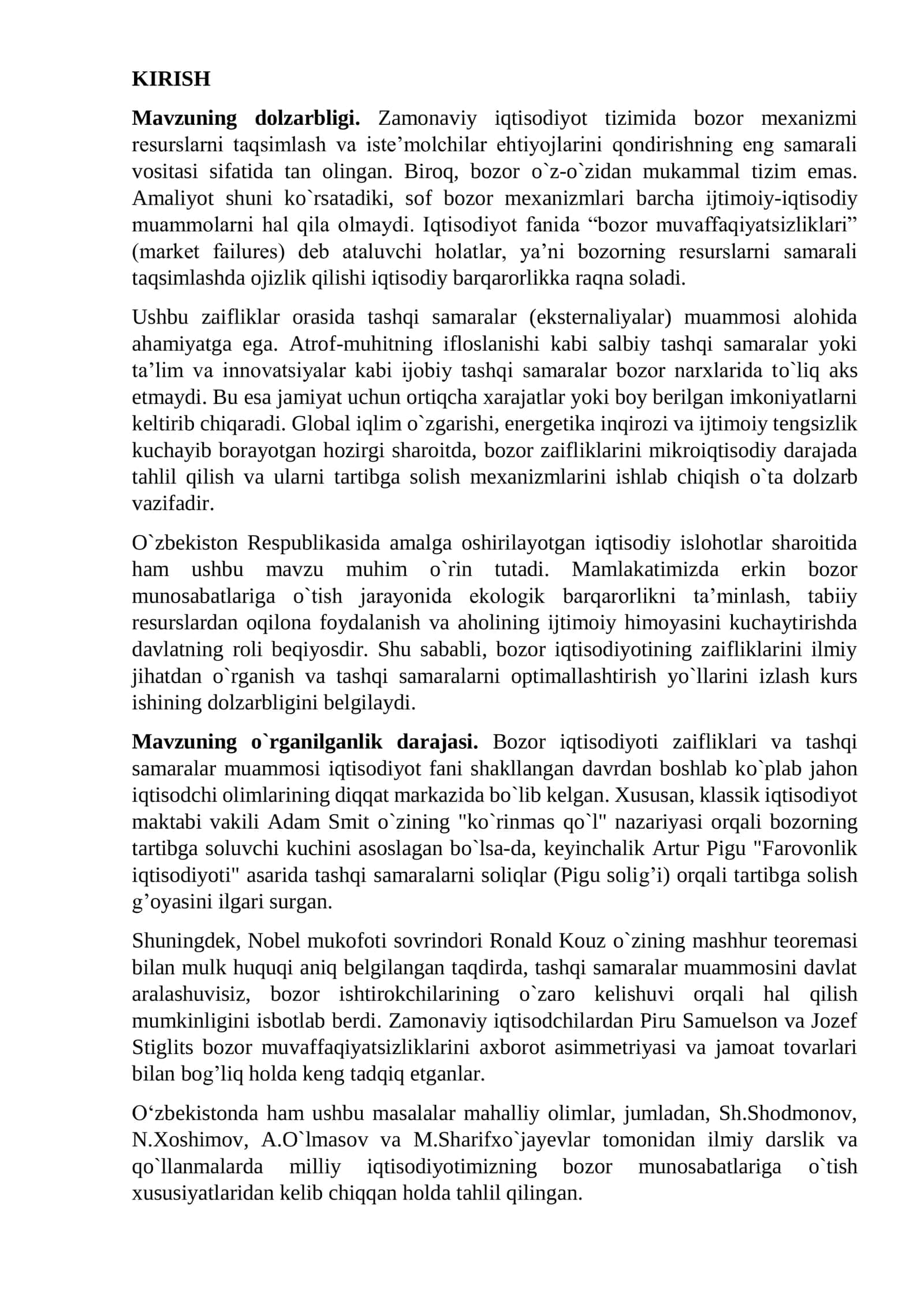 Bozor iqtisodiyotining zaifliklari va tashqi samaralar 3