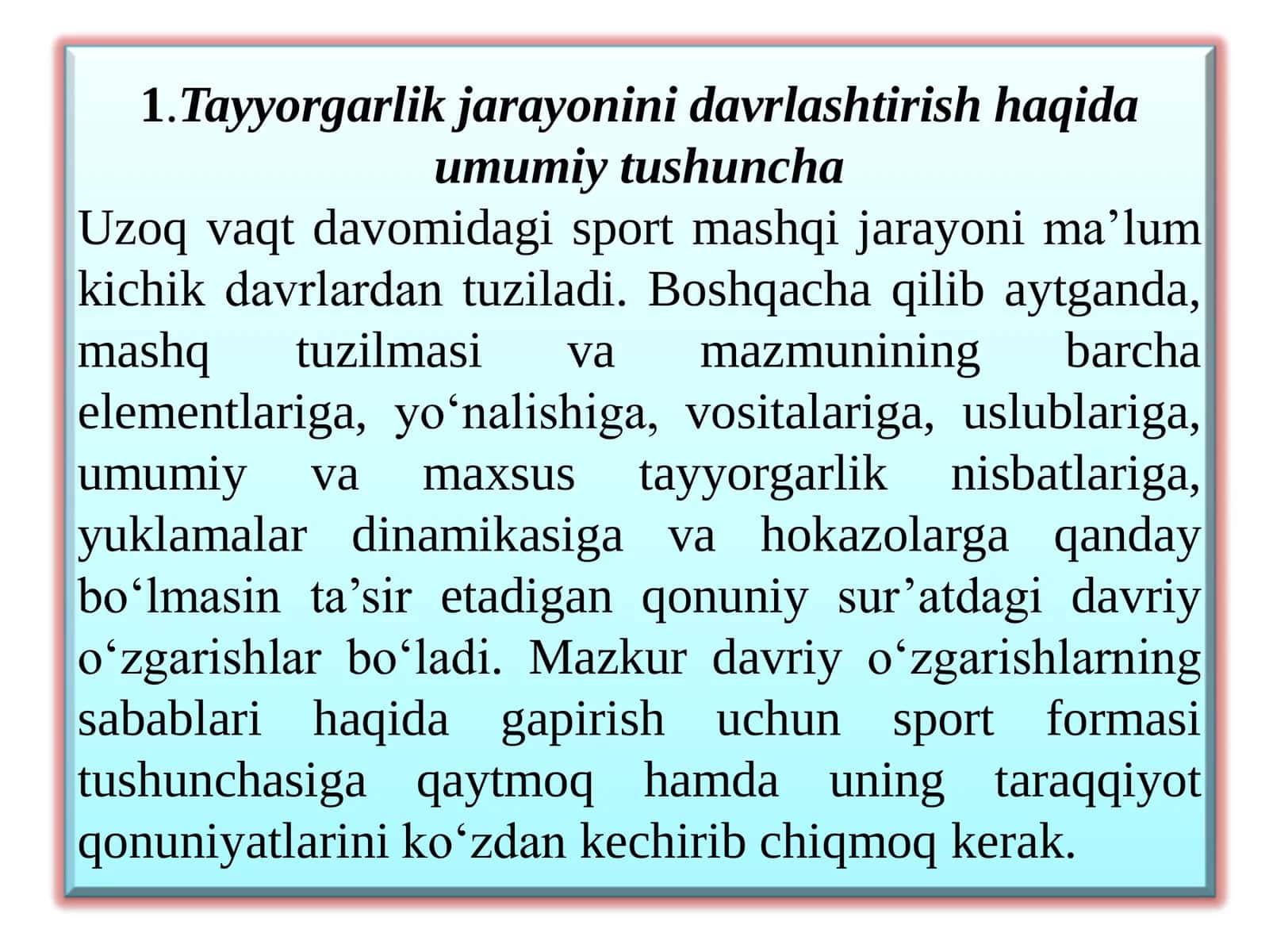 Sport mashg‘ulotlarini davrlashtirish(2 soat) 3
