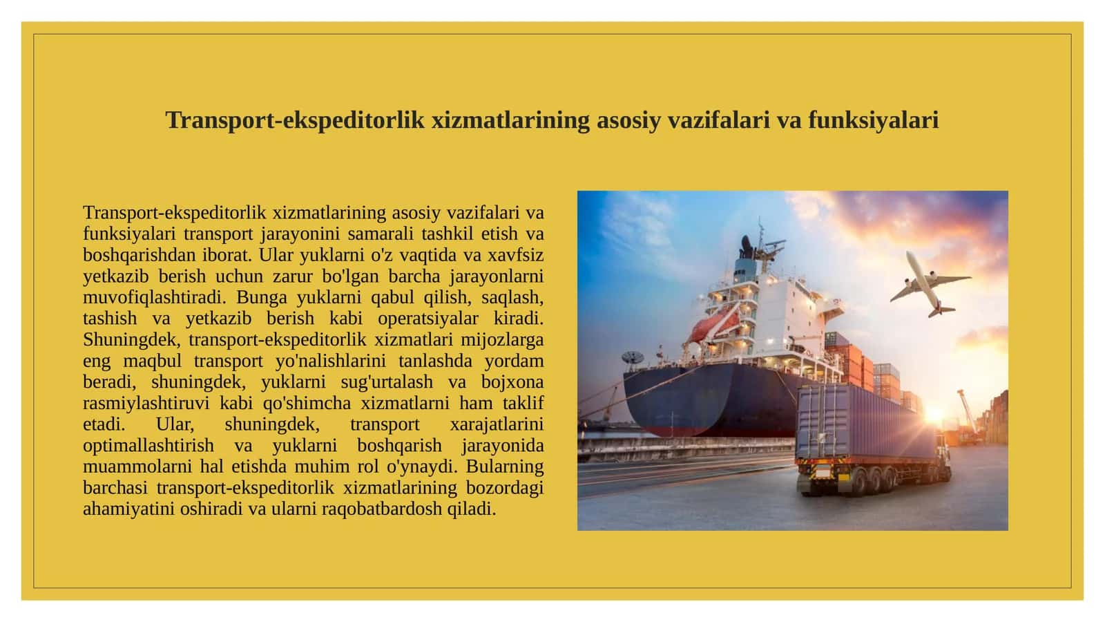 Transport-ekspeditorlik xizmatlarining mazmuni va ularning bozordagi o‘rni 3