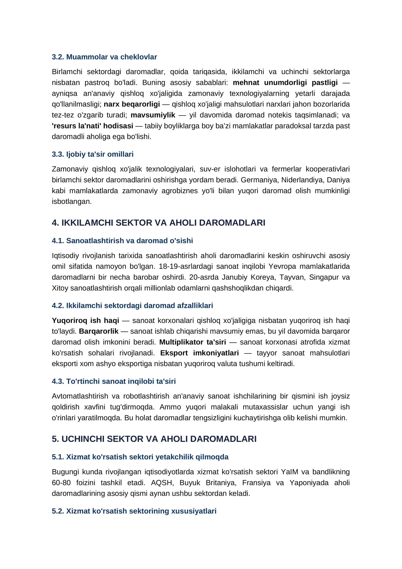 aholi daromadlarinig iqtisodiy sektorlar rivojlanishining taʼsiri 3