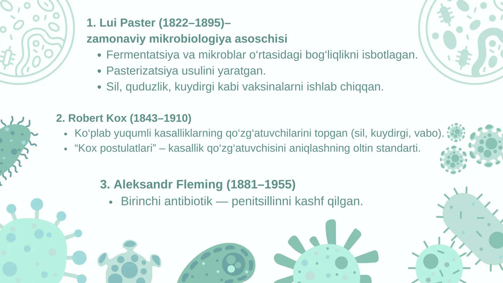 MIKROBIOLOGIYA, VIRUSOLOGIYA, IMMUNOLOGIYA, PARAZITOLOGIYA MODULINI RIVOJLANISHIGA HISSA QO'SHGAN DUNYO VA O’ZBEKISTONNING YETAKCHI OLIMLARI 3
