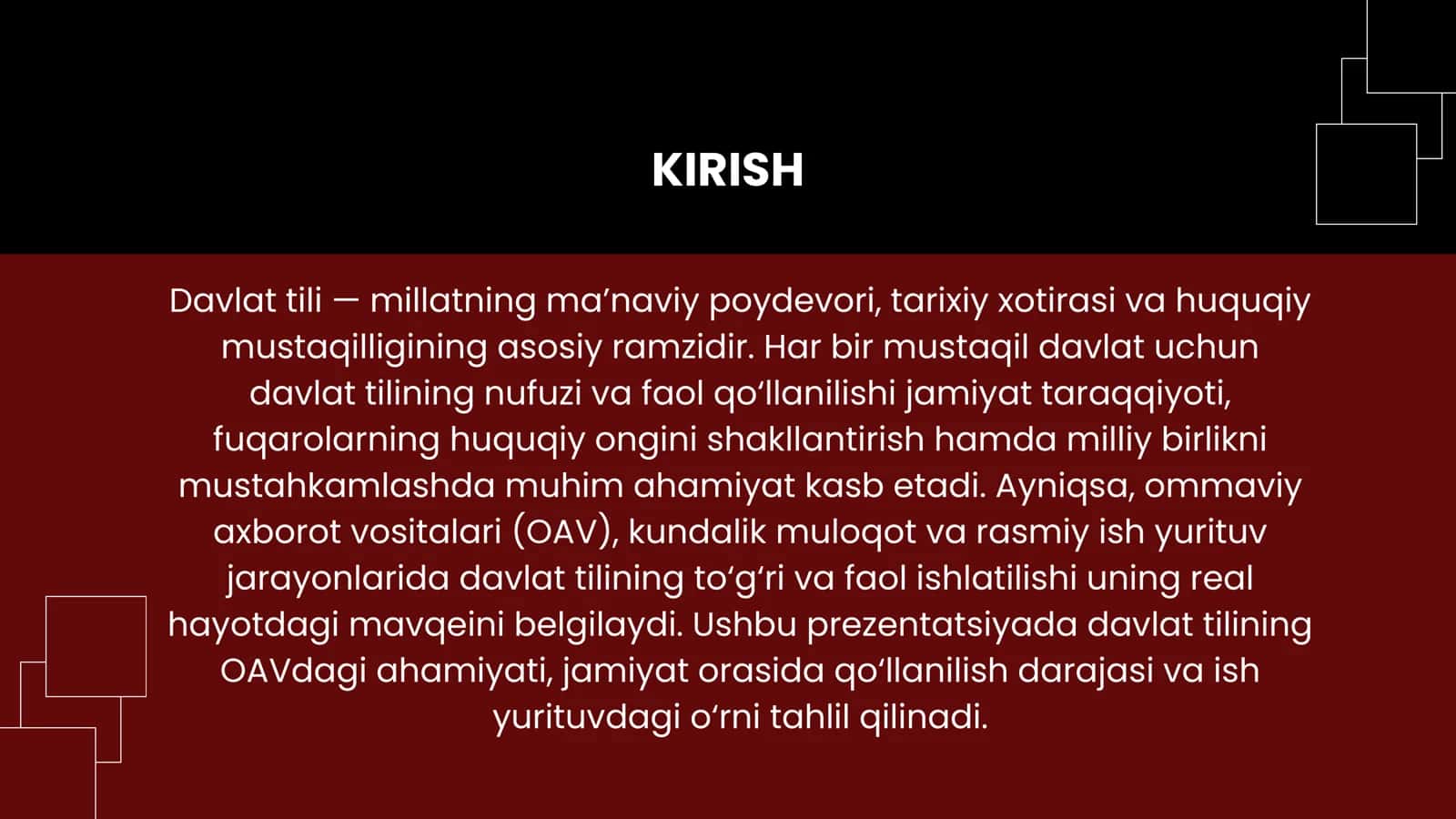 DAVLAT TILINING OAV DAGI AHAMIYATI, DAVLAT TILINING OMMA ORASIDA QO'LLANILISH DARAJASI ISH YURITUVLARDAGI O'RNINI TAHLIL QILISH 3