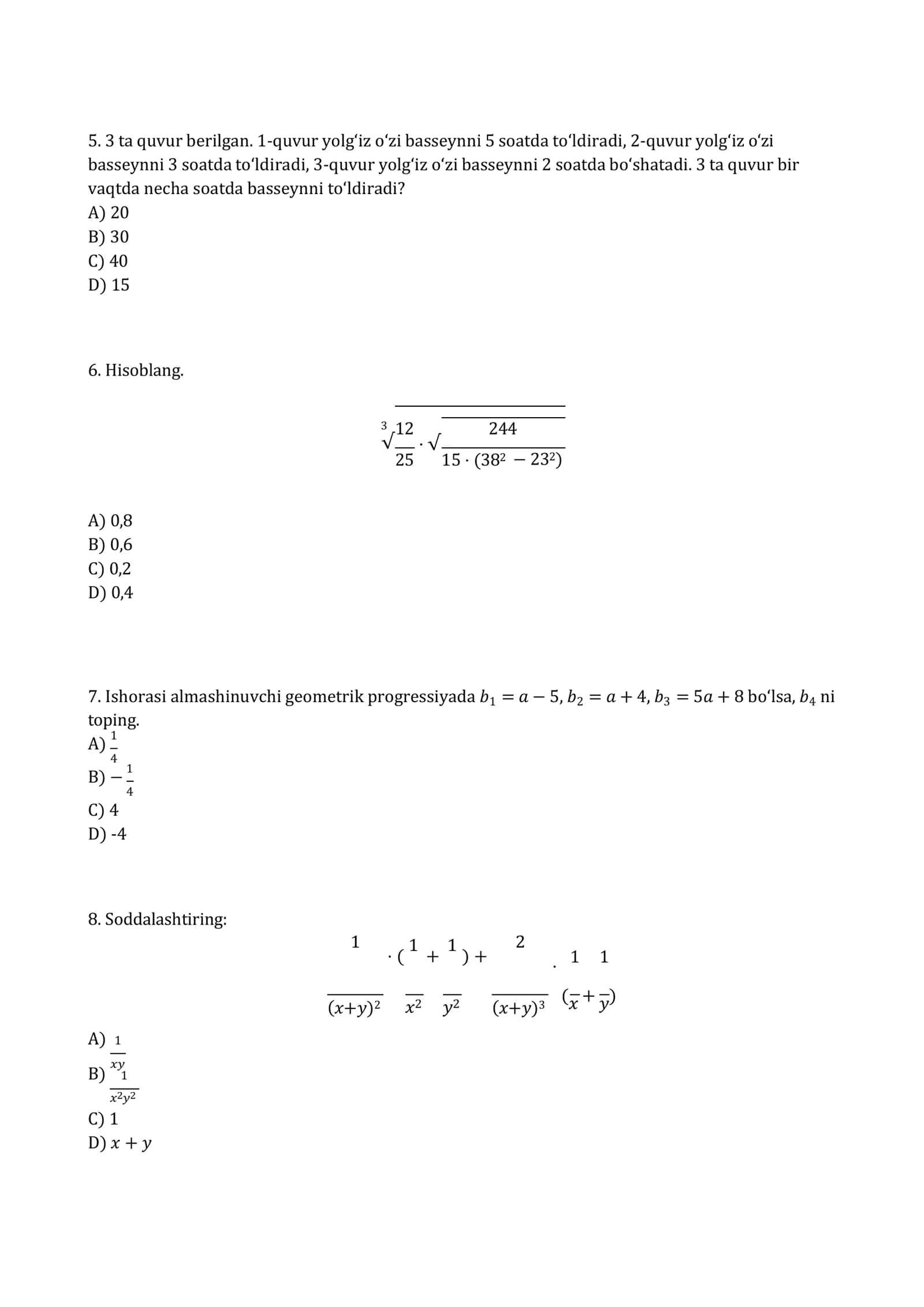 Matematika Milliy Sertifikat savollari (Tushish ehtimoli Bor) 3
