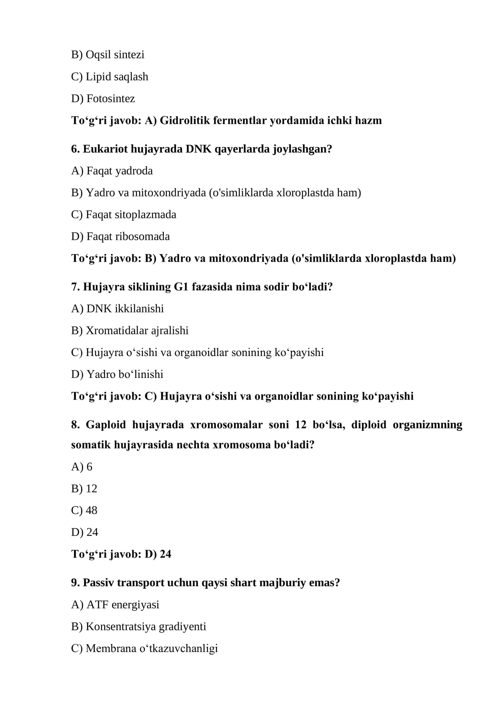 Biologiya fanidan milliy sertifikat uchun tayyorlanishga testlar to'plami savollar va javoblar 3