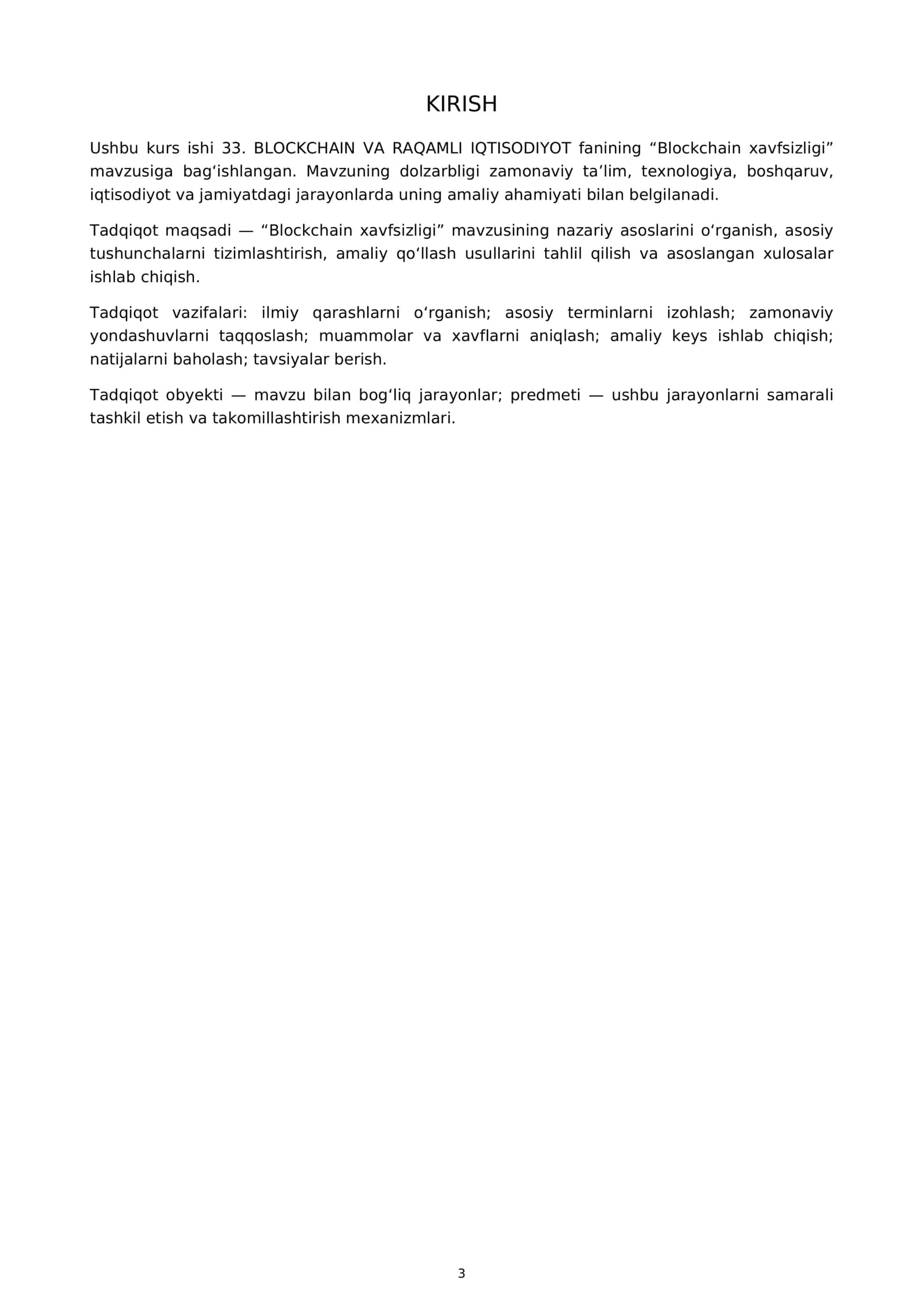 BLOCKCHAIN VA RAQAMLI IQTISODIYOT KURS ISHI 3