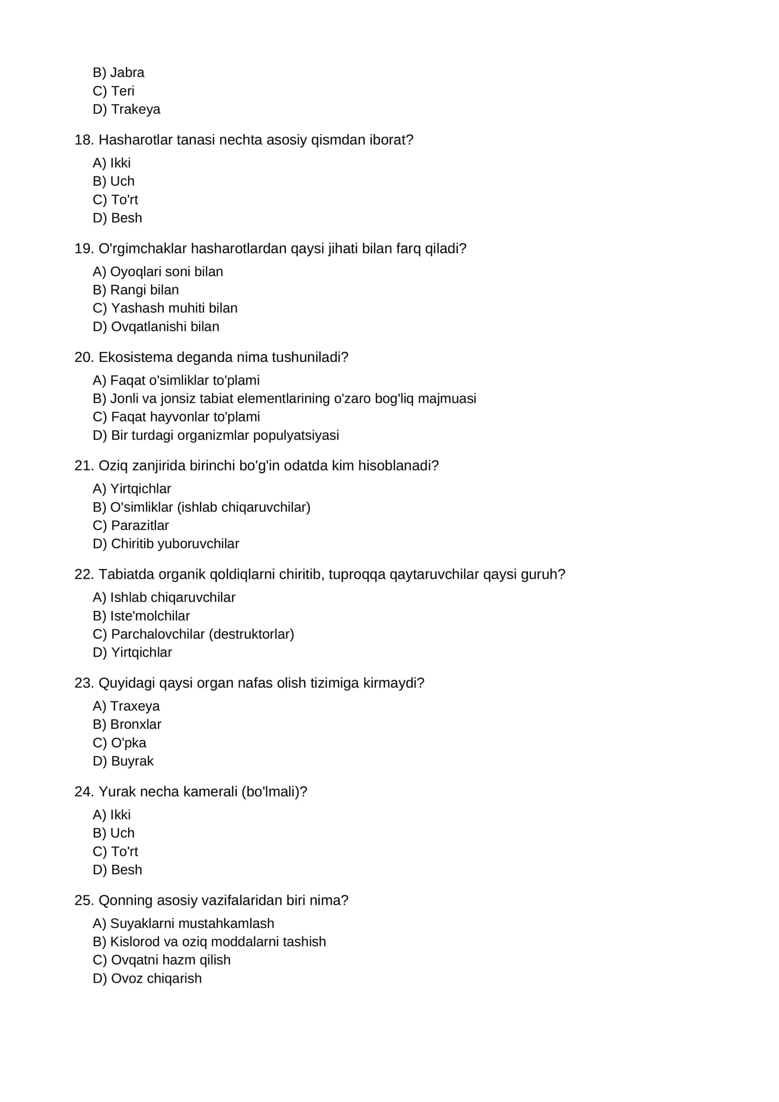 BIOLOGIYA FANIDAN TEST 3
