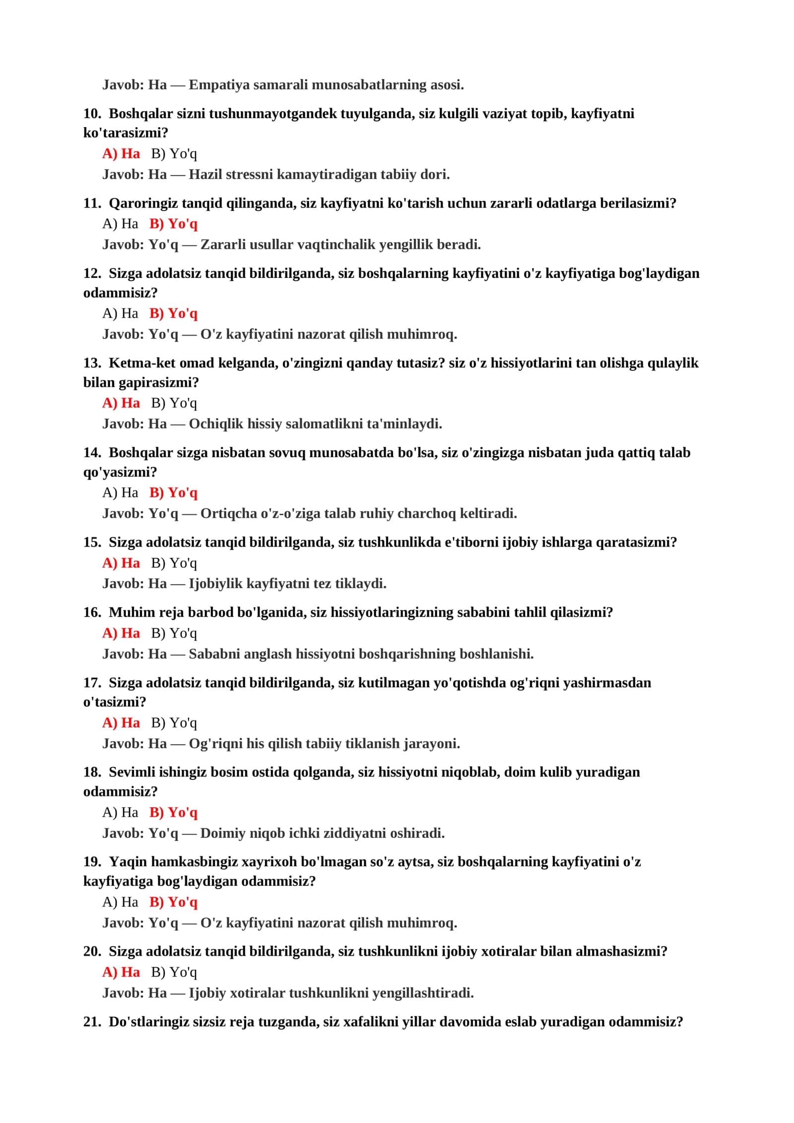 O'ZIGA NISBATAN MUNOSABATNI ANIQLASH PSIXOLOGIK TESTI 3