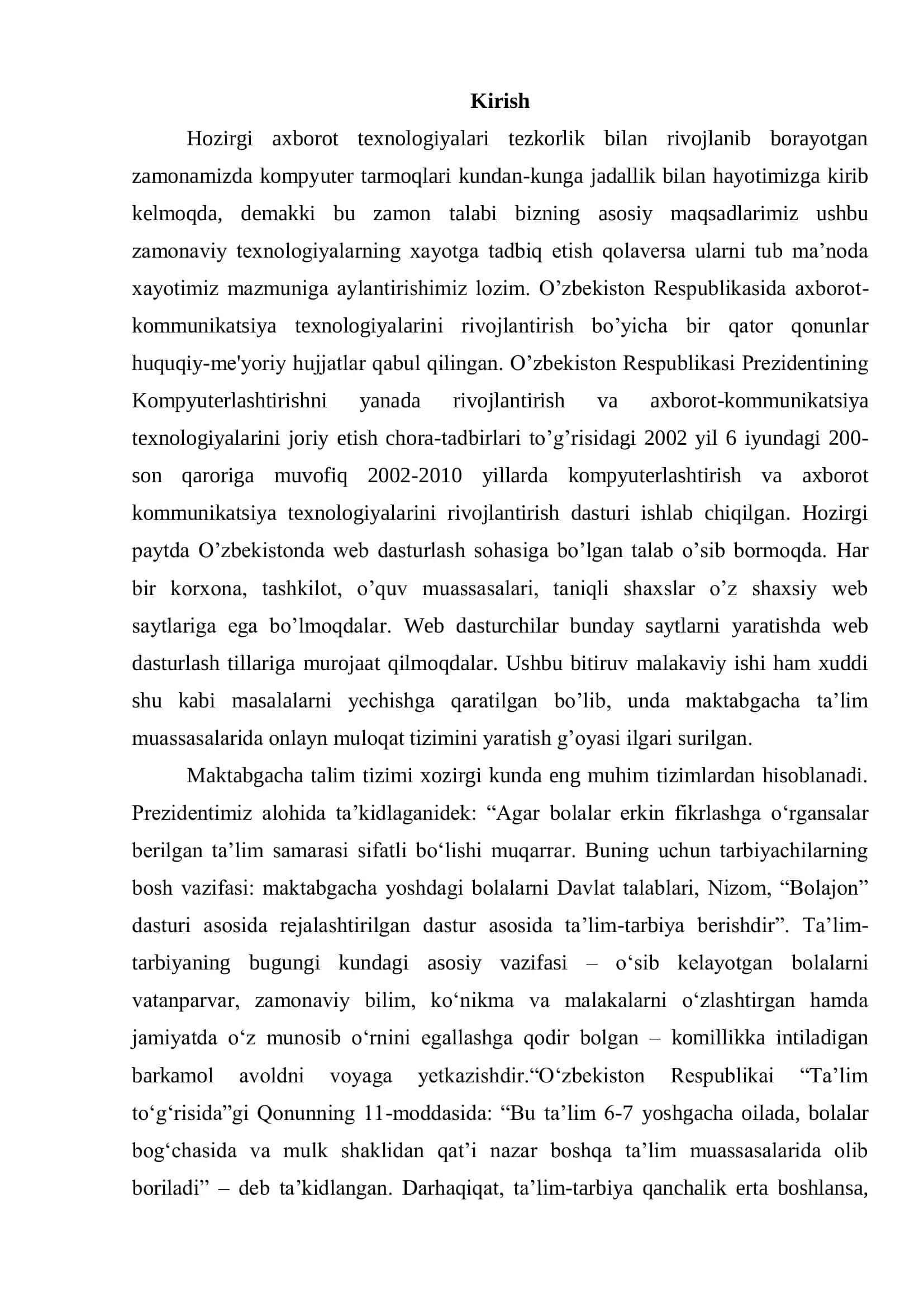 MAKTABGACHA TA’LIM MUASSASALARIGA MUROJAATLARNI ONLINE QABUL QILISH TIZIMINI YARATISH 3