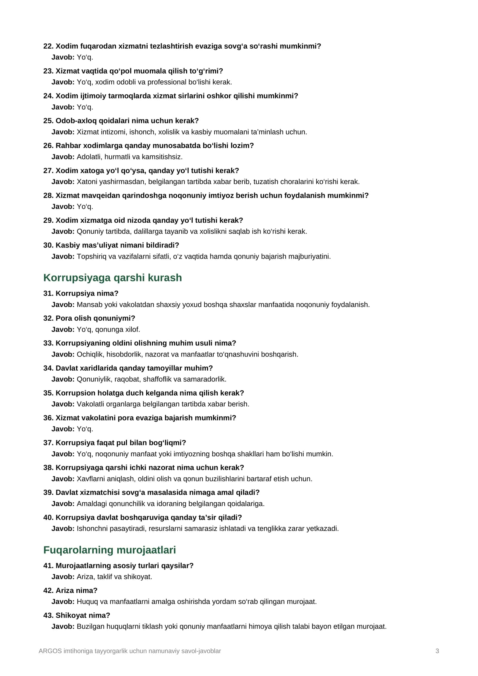 ARGOS imtihoniga tayyorgarlik uchun  savol-javoblar 3