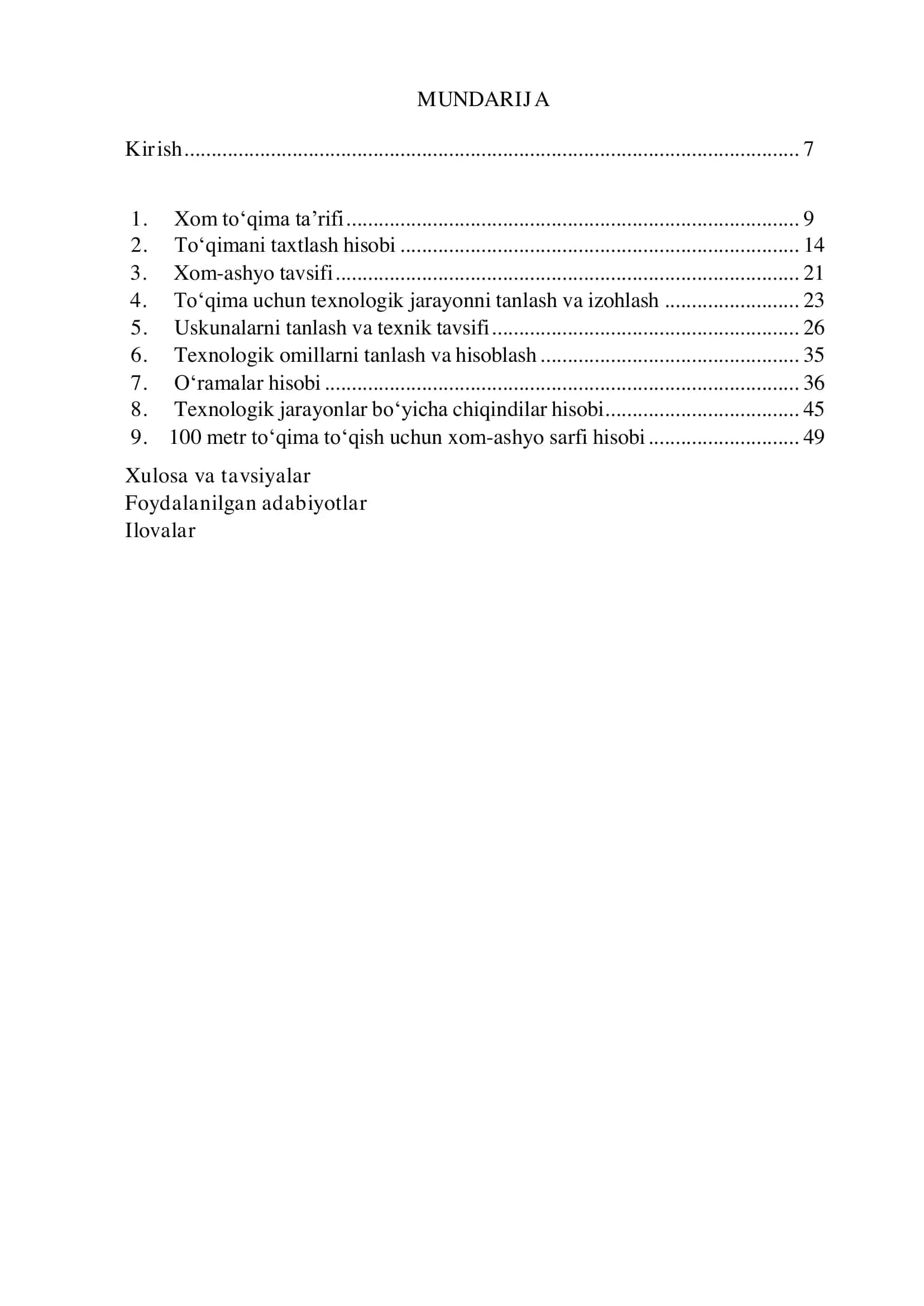 Mavzu: Art 6752 “Bumazey-Kord” to‘qimasini ishlab chiqarishga mo‘ljallangan to‘quv korxonasi texnologik jarayonlarini loyihalash. 3