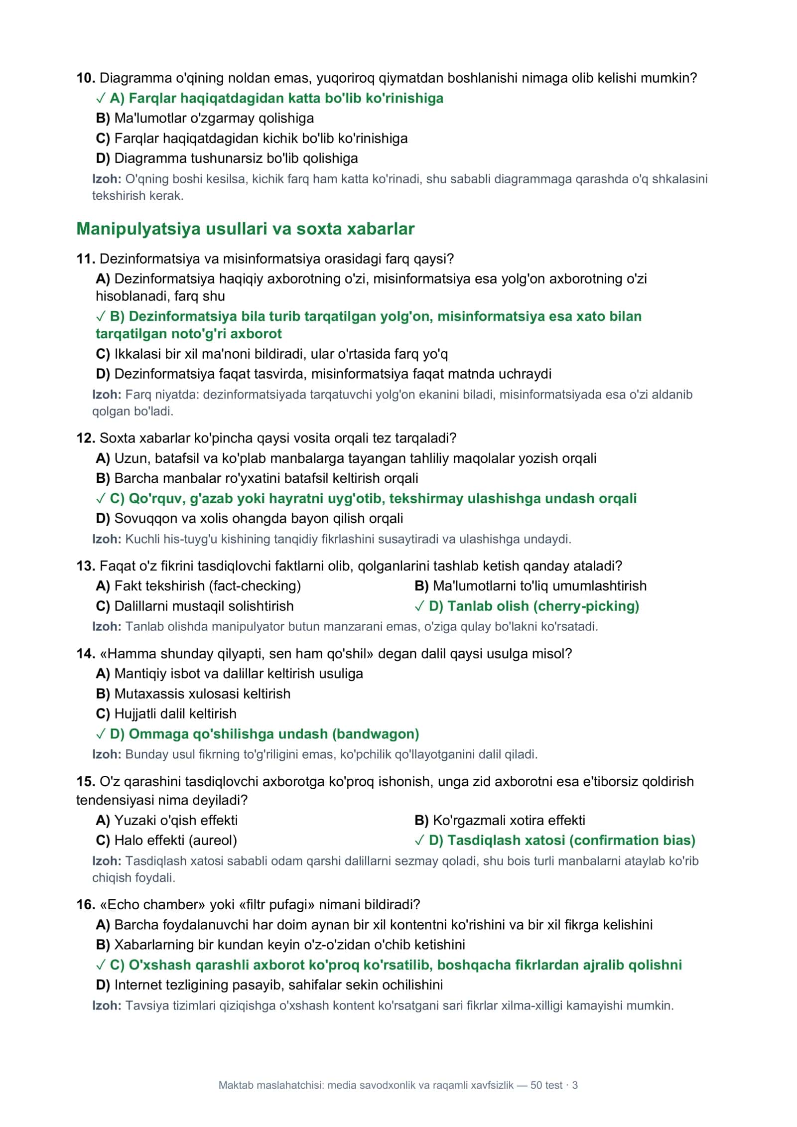 Maktab maslahatchisi: media savodxonlik va raqamli xavfsizlik — 50 test 3