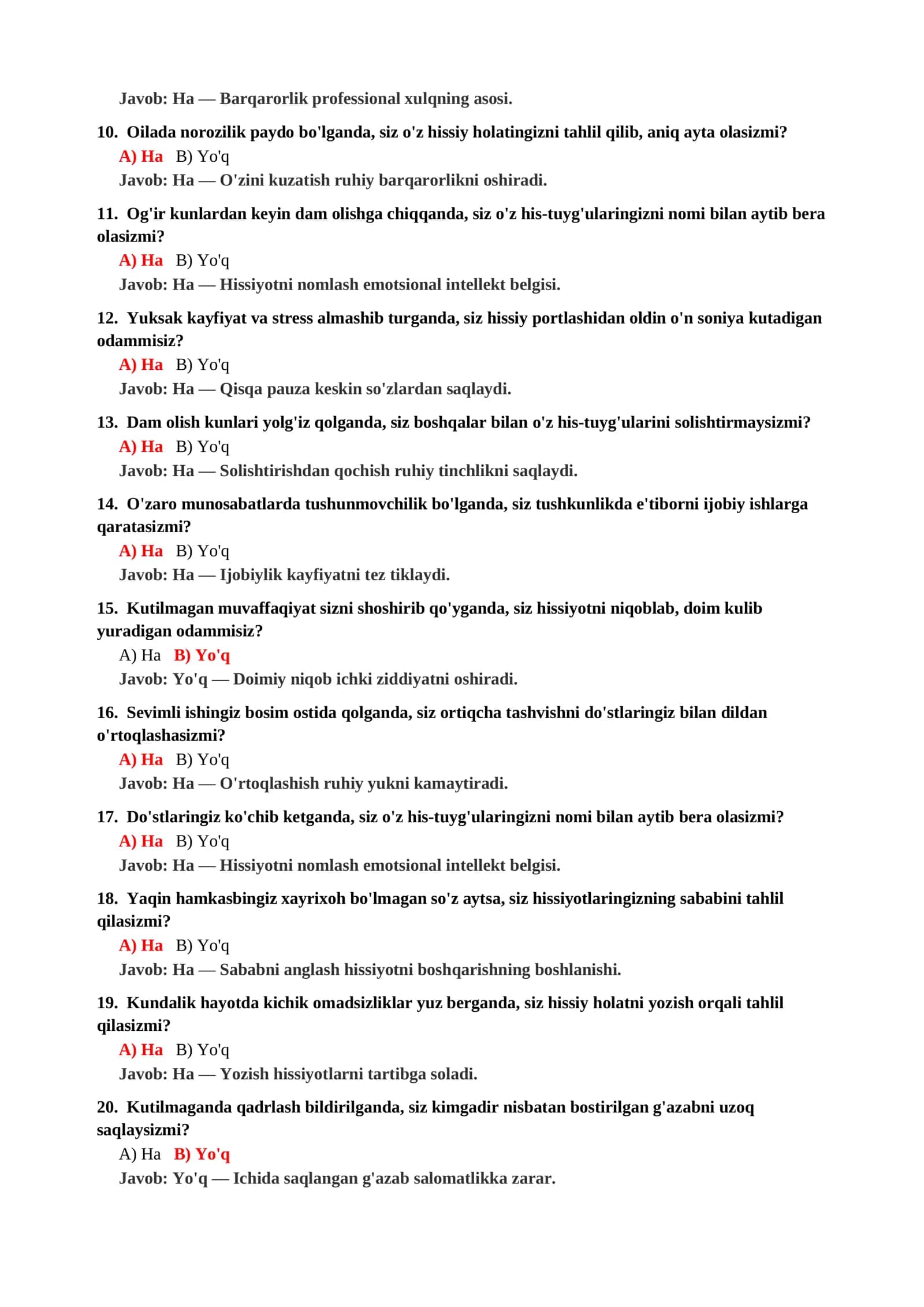 XATOLARGA MUNOSABATNI ANIQLASH PSIXOLOGIK TESTI 3