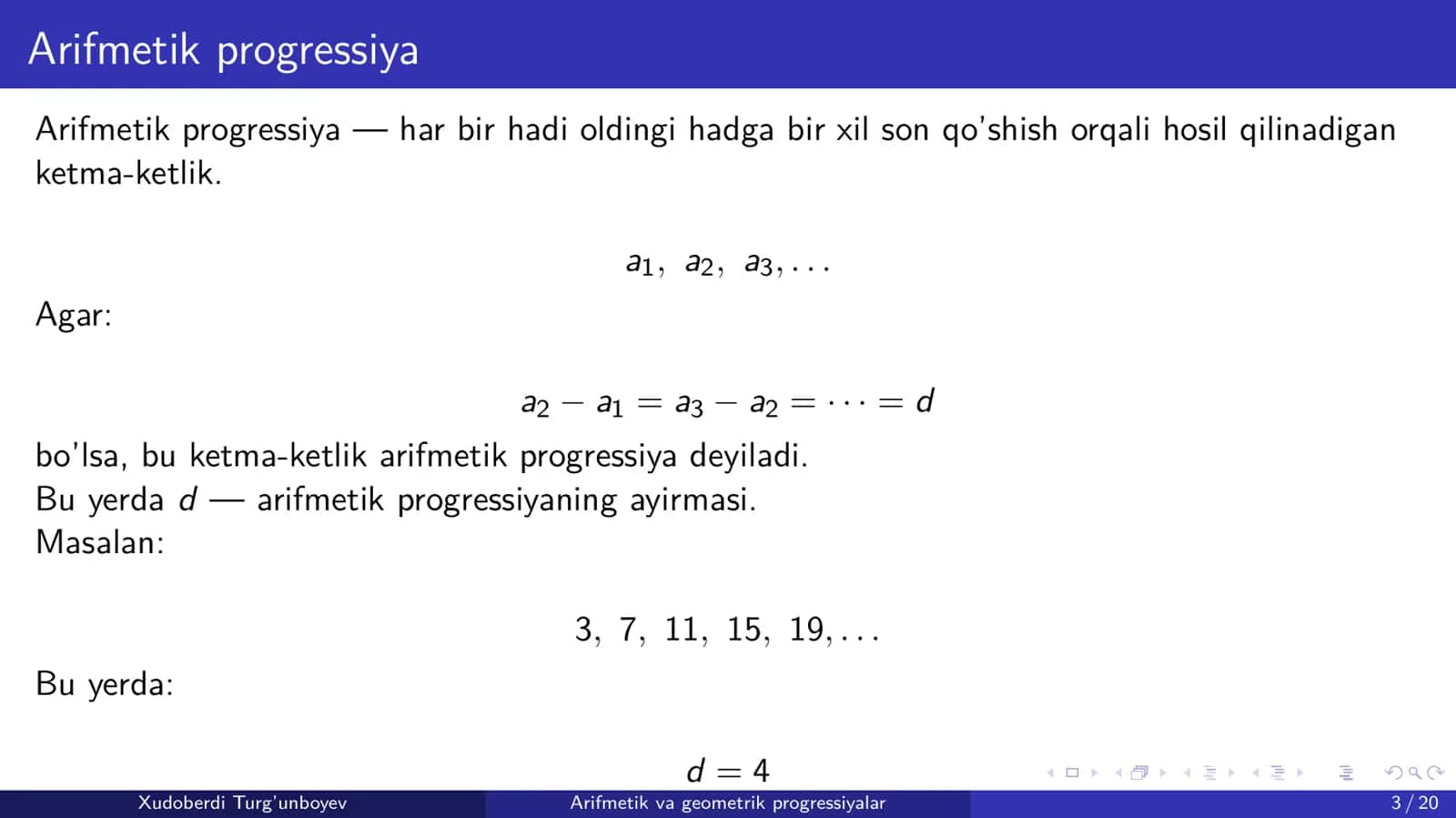 Arifmetik va geometrik progressiyalar 3