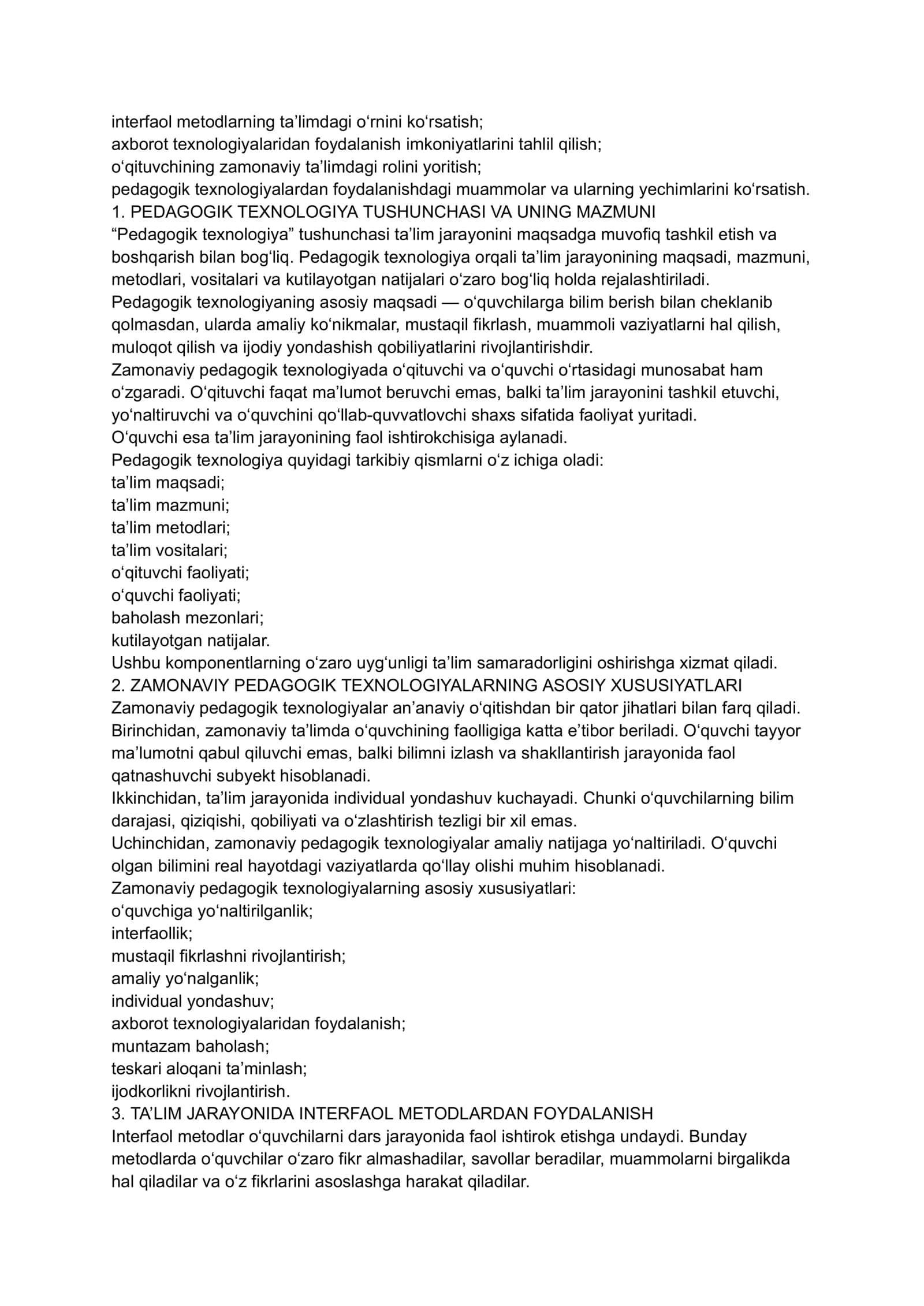 TA’LIM JARAYONIDA ZAMONAVIY PEDAGOGIK TEXNOLOGIYALARDAN FOYDALANISH 3