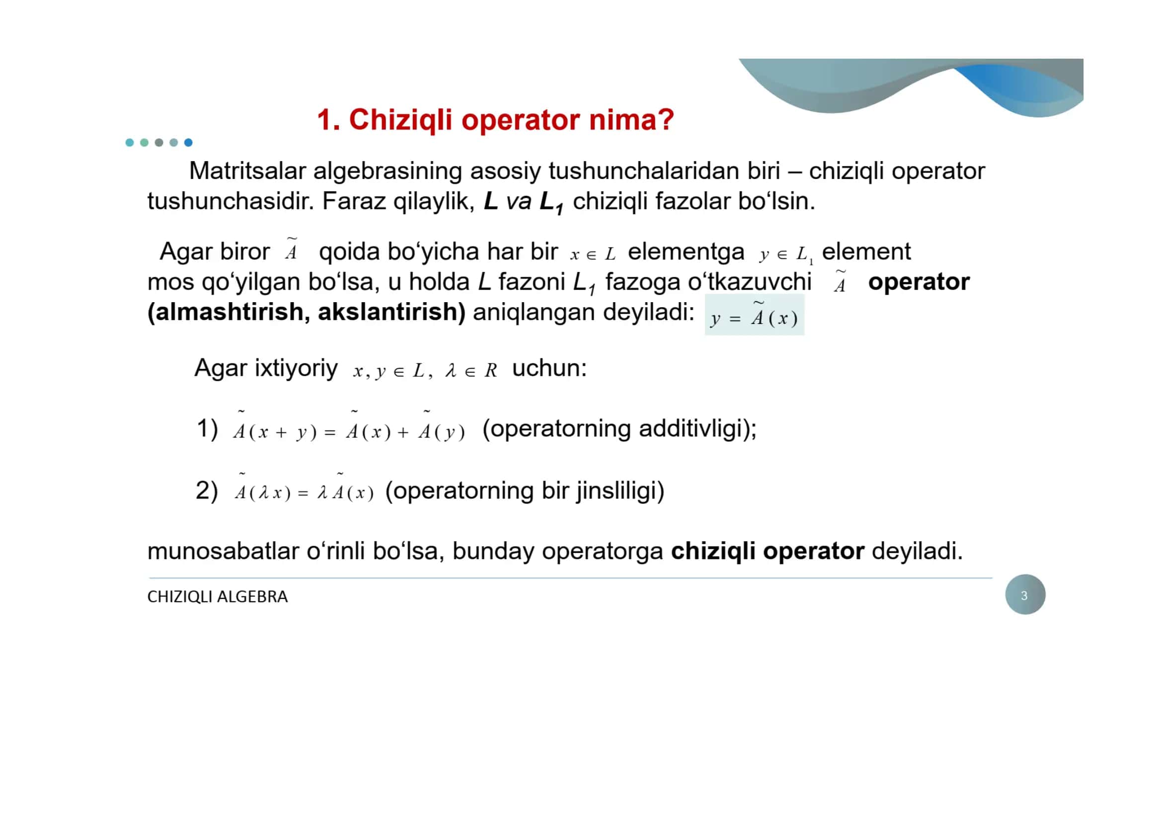Chiziqli operatorlar va ular ustida amallar 3