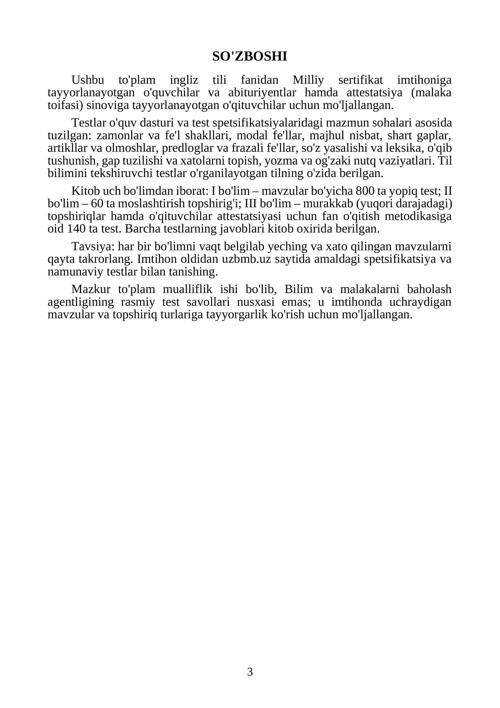 Ingliz tili fanidan Milliy sertifikat va milliy attestatsiya savollari va javoblari. Oltin to'plam 1000 ta test 3