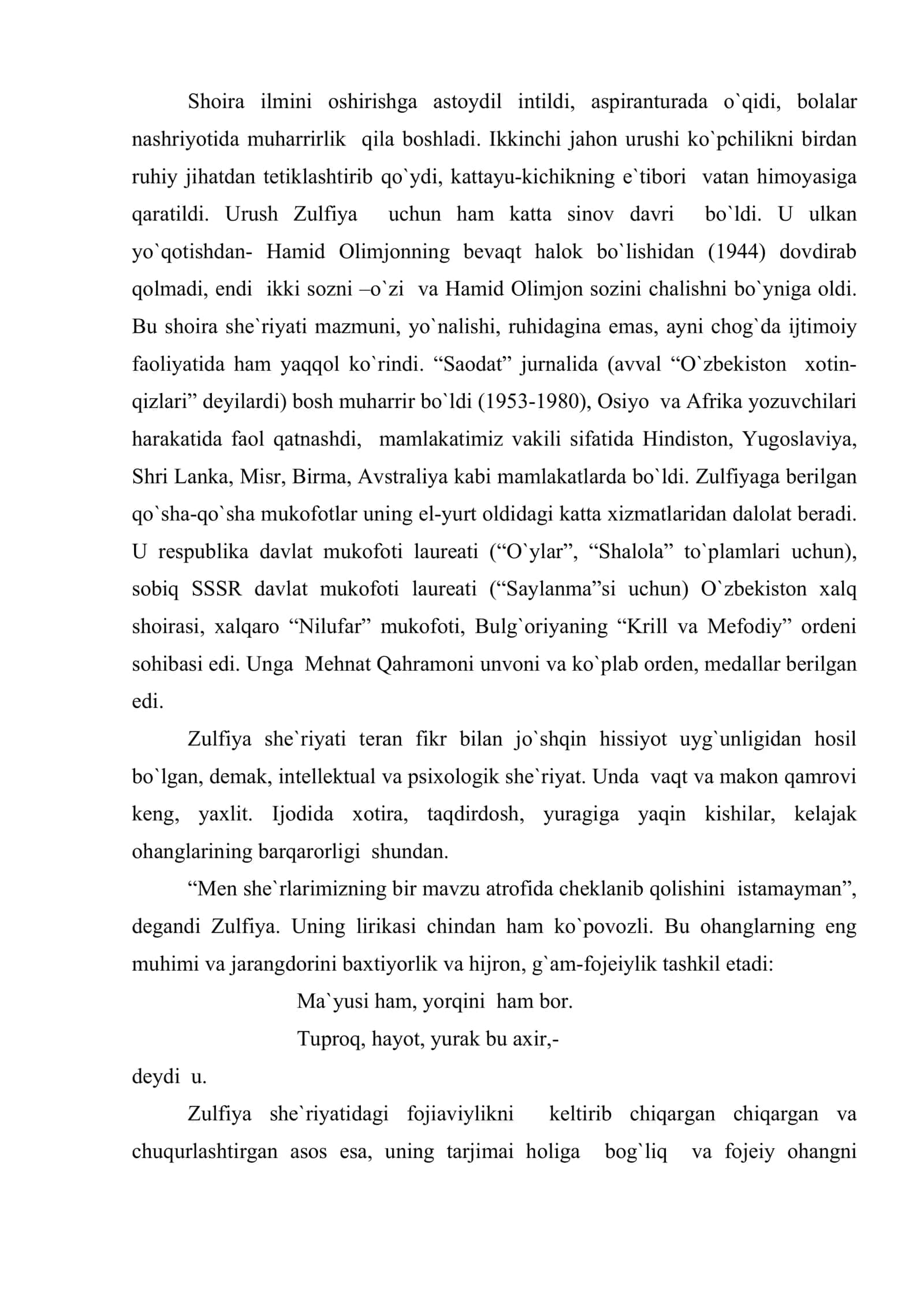 Zulfiya XX asr o`zbek she`riyatining yirik vakillaridan biridir 3