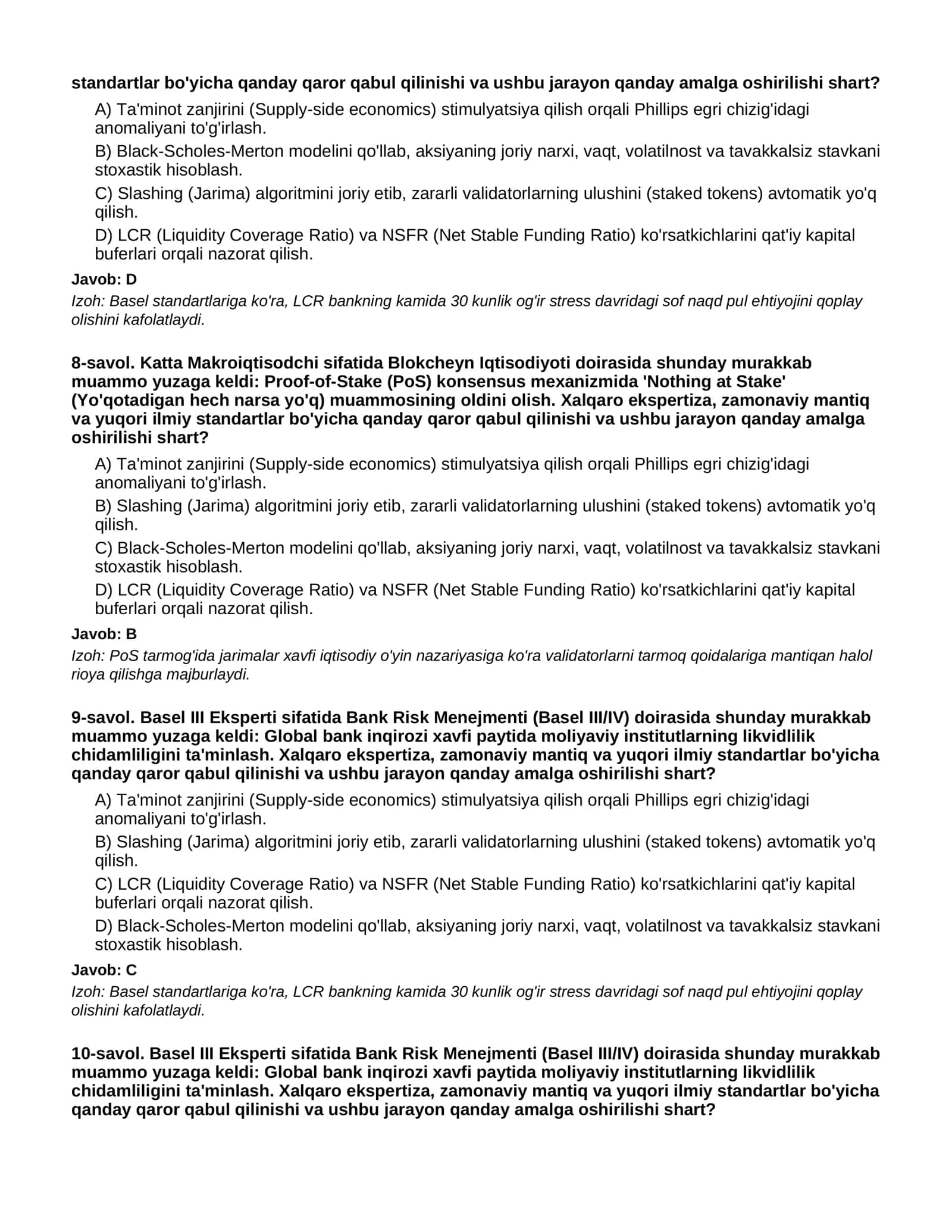 MOLIYA VA IQTISODIYOT (ACCA/CFA) - 3-QISM (O'TA QIYIN) 3