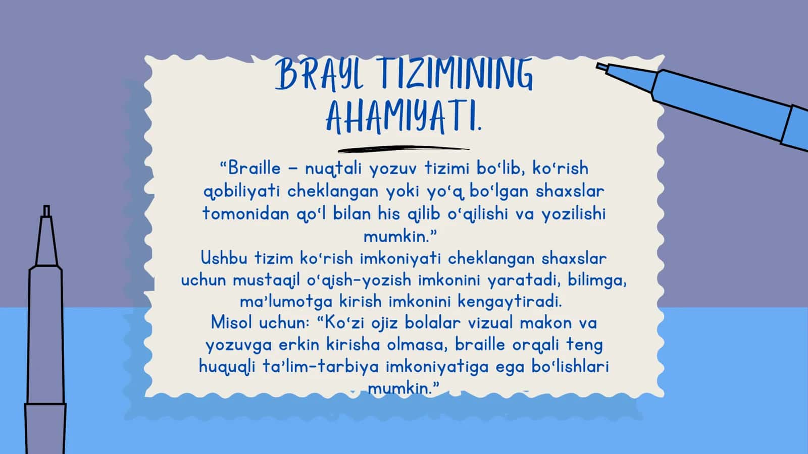 KNB(ko'rishida nuqsoni bo'lgan) bolalar ta'limi. Brail alifbosi haqida qisqacha prezintatsiya. 3