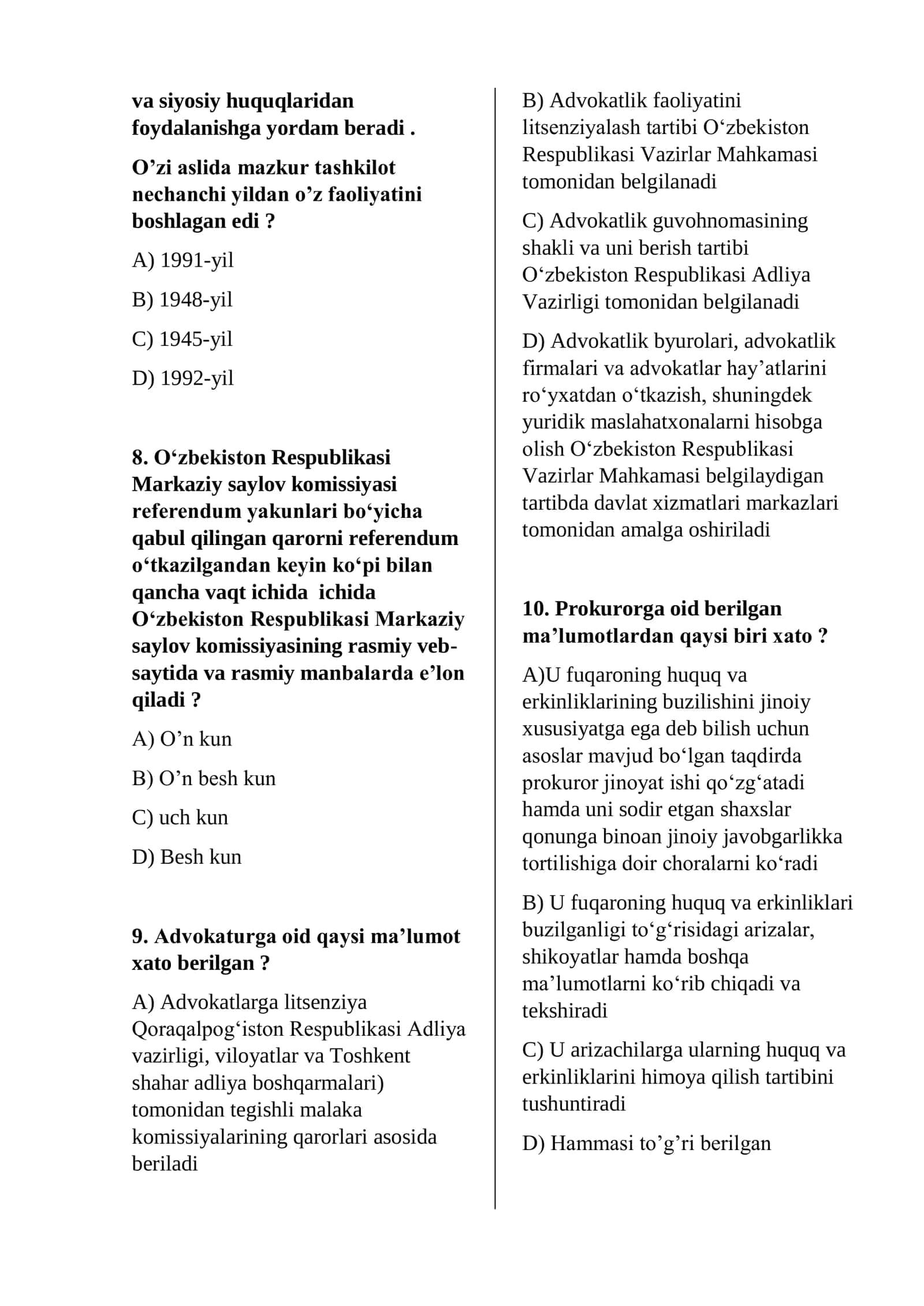 Huquq TEST 3