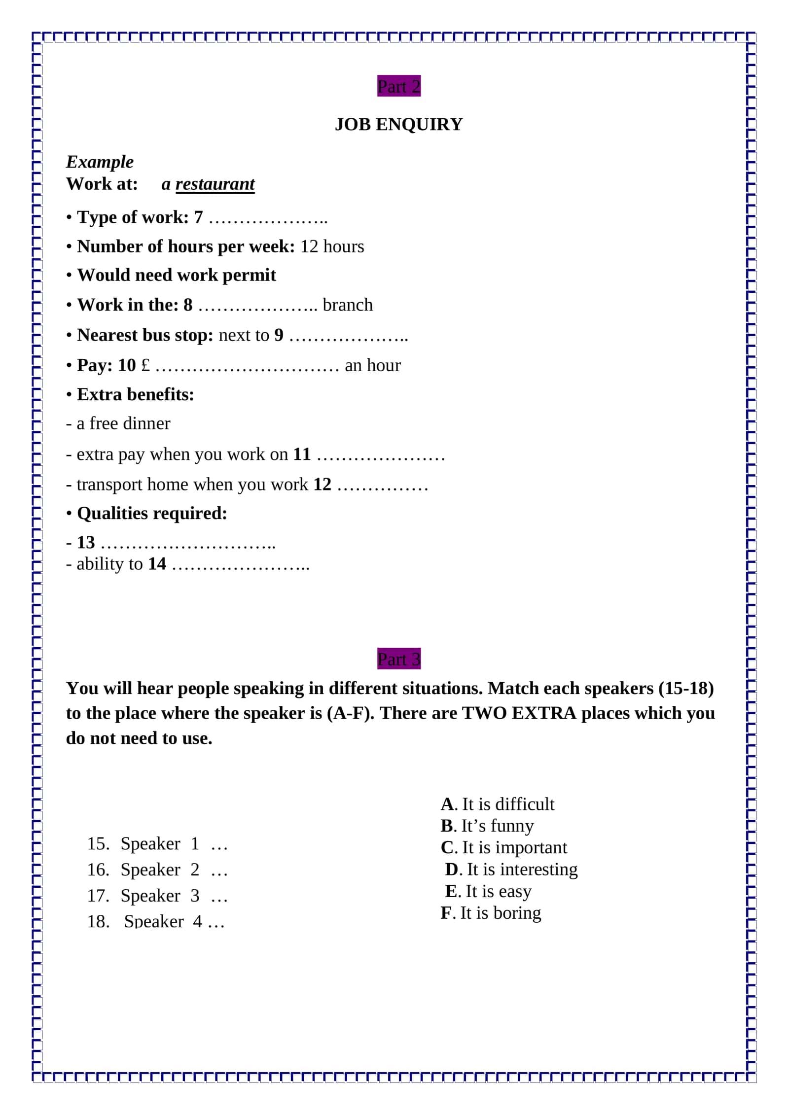 Test 7 - Part 1 Listening 3